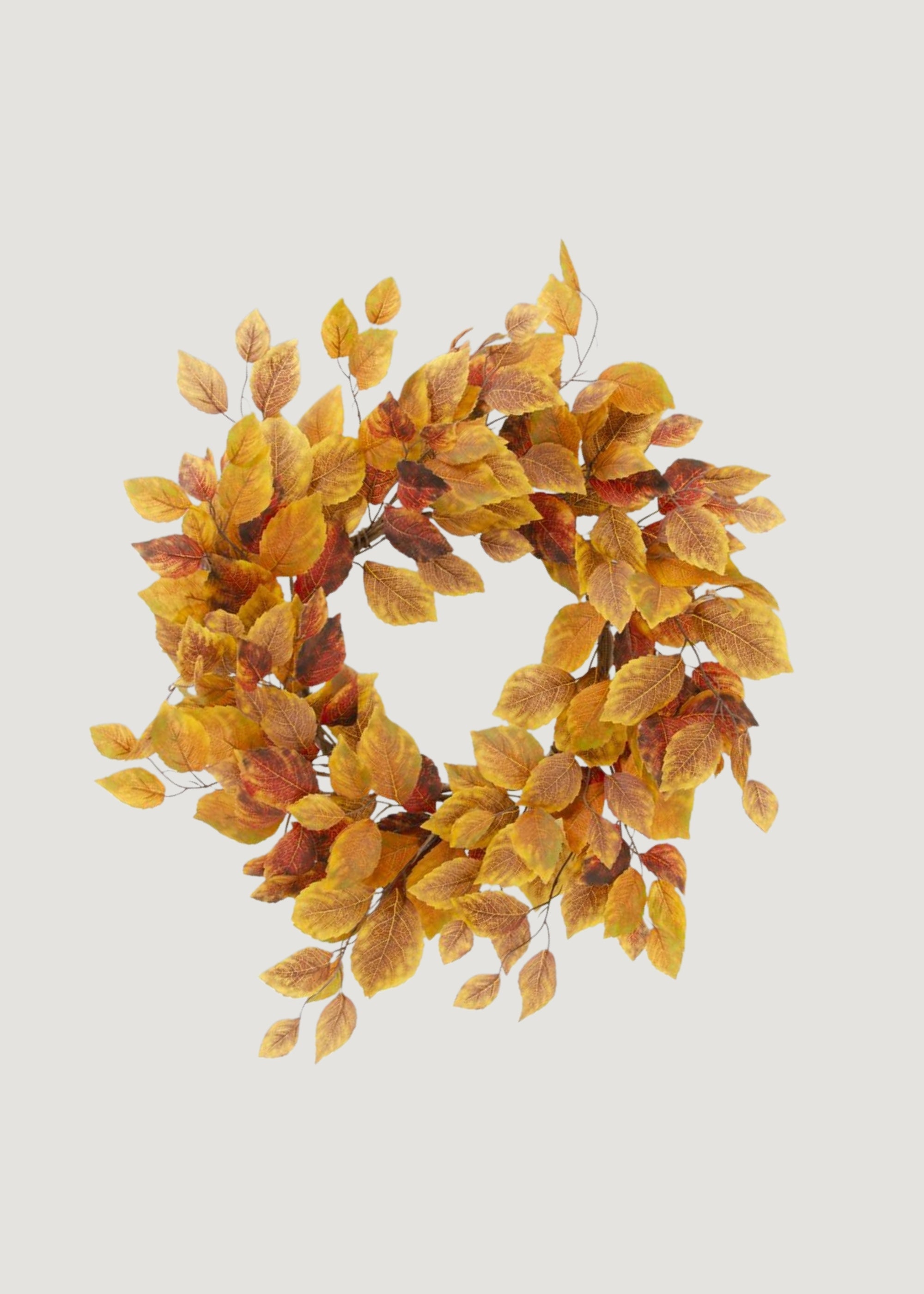 Faux Golden Yellow Birch Leaf Autumn Wreath for Door and Wall Decor