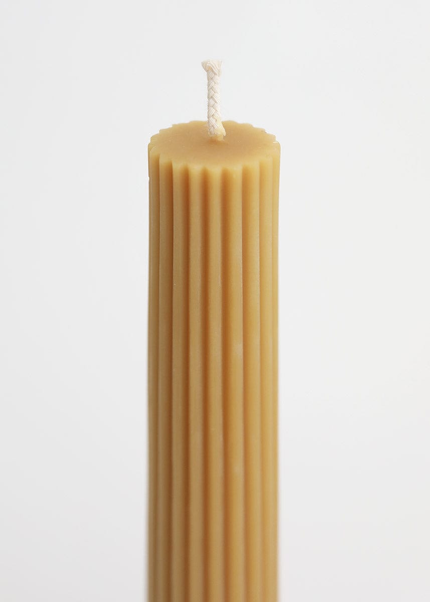 Tall Natural Beeswax Fluted Pillar Candle for Tabletop Styling