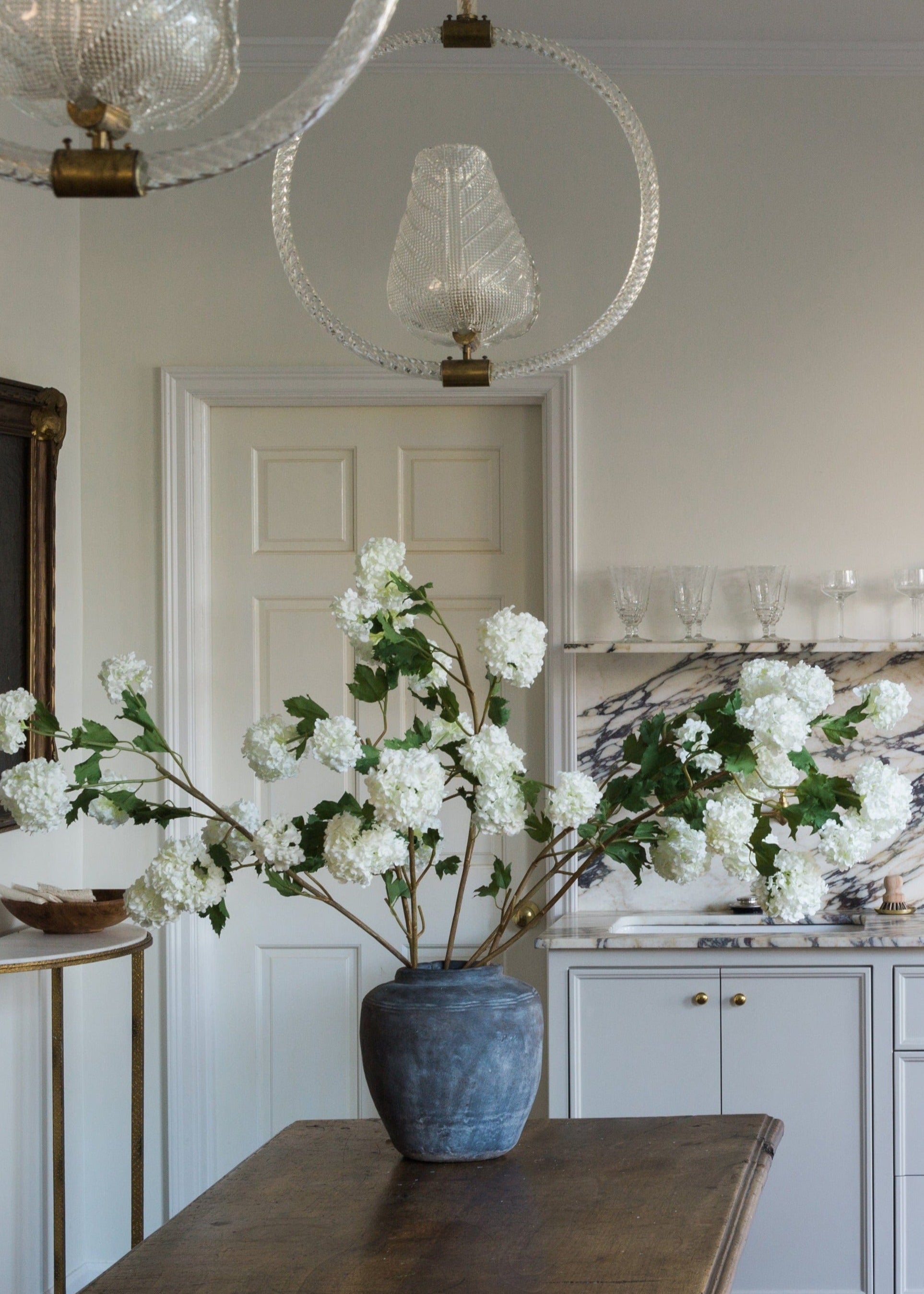 White Faux Hydrangea Stem for Vase Styling