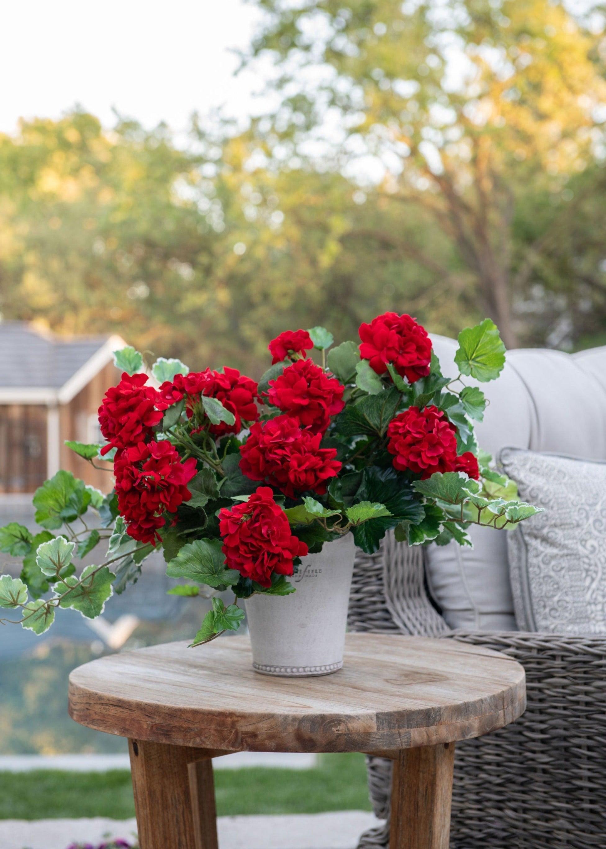 Faux Outdoor | Water Resistant Outdoor Red Geranium Bush for Vase Styling
