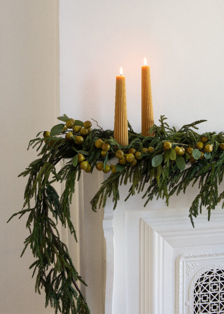 Tall Natural Beeswax Fluted Pillar Candle for Tabletop Styling