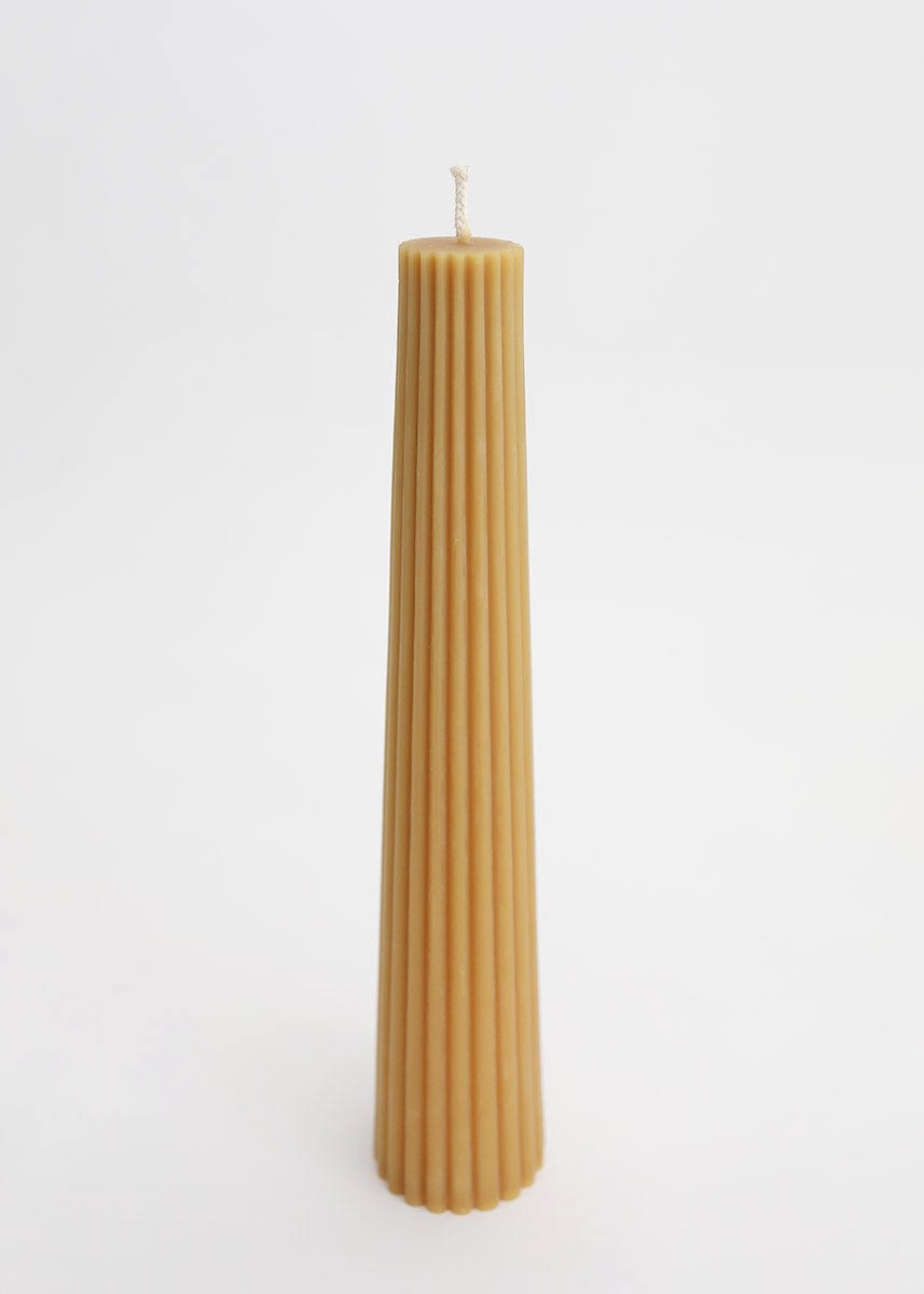Tall Natural Beeswax Fluted Pillar Candle for Tabletop Styling