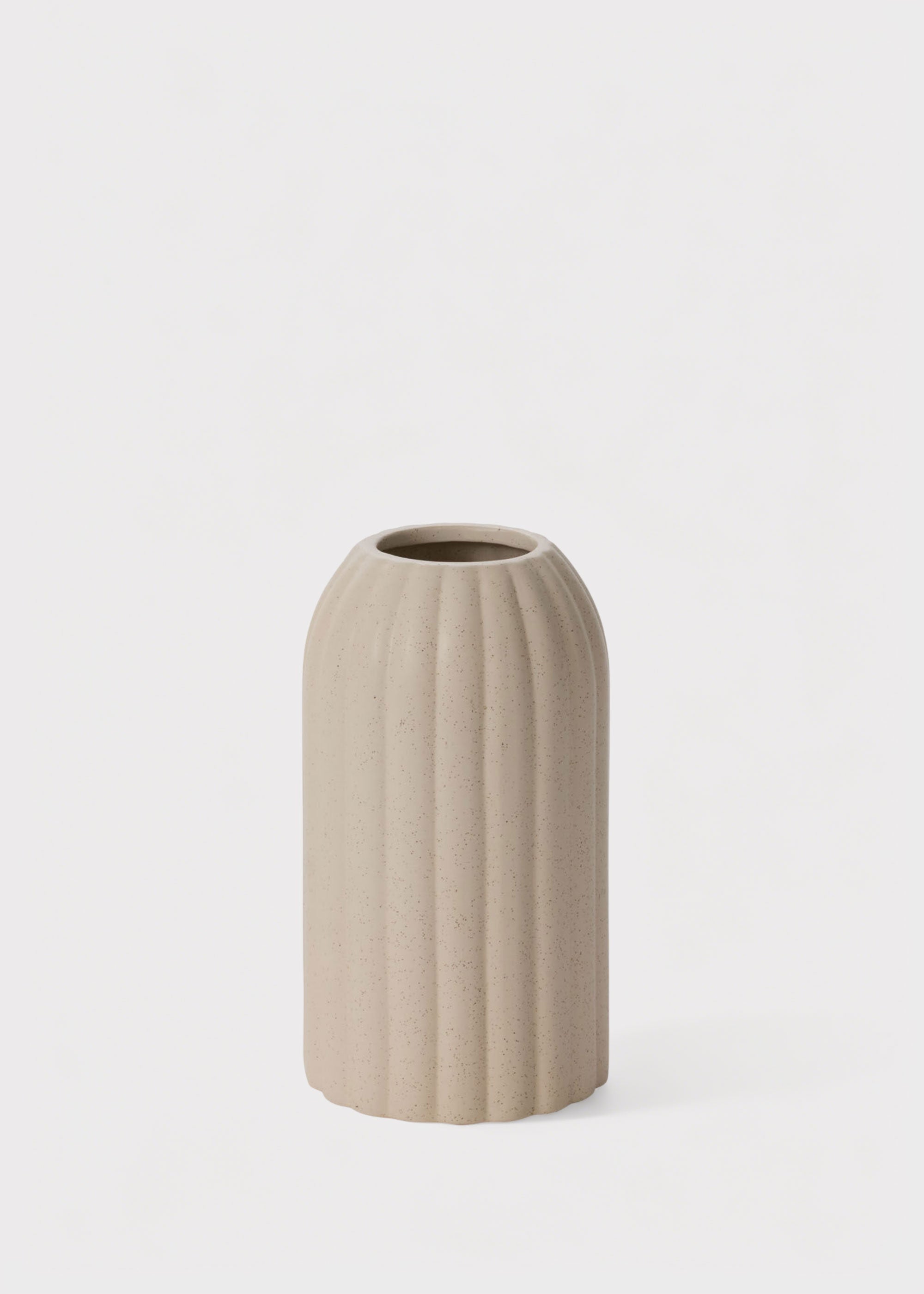 Rounded Cylinder Ceramic Ribbed Beige Cream Vase for Floral Styling