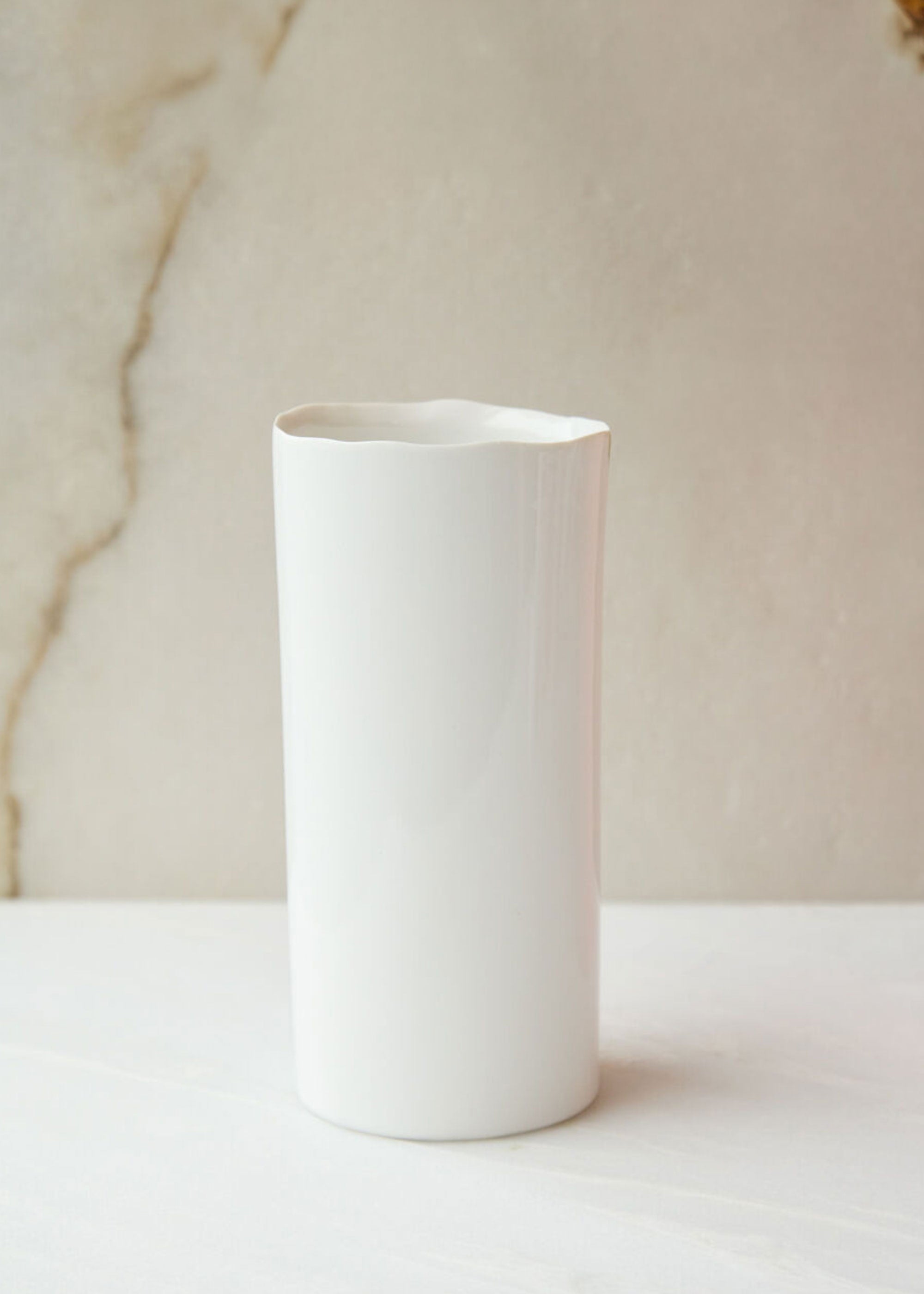 Glossy White Cylinder Ceramic Brooklyn Vase for Floral Styling