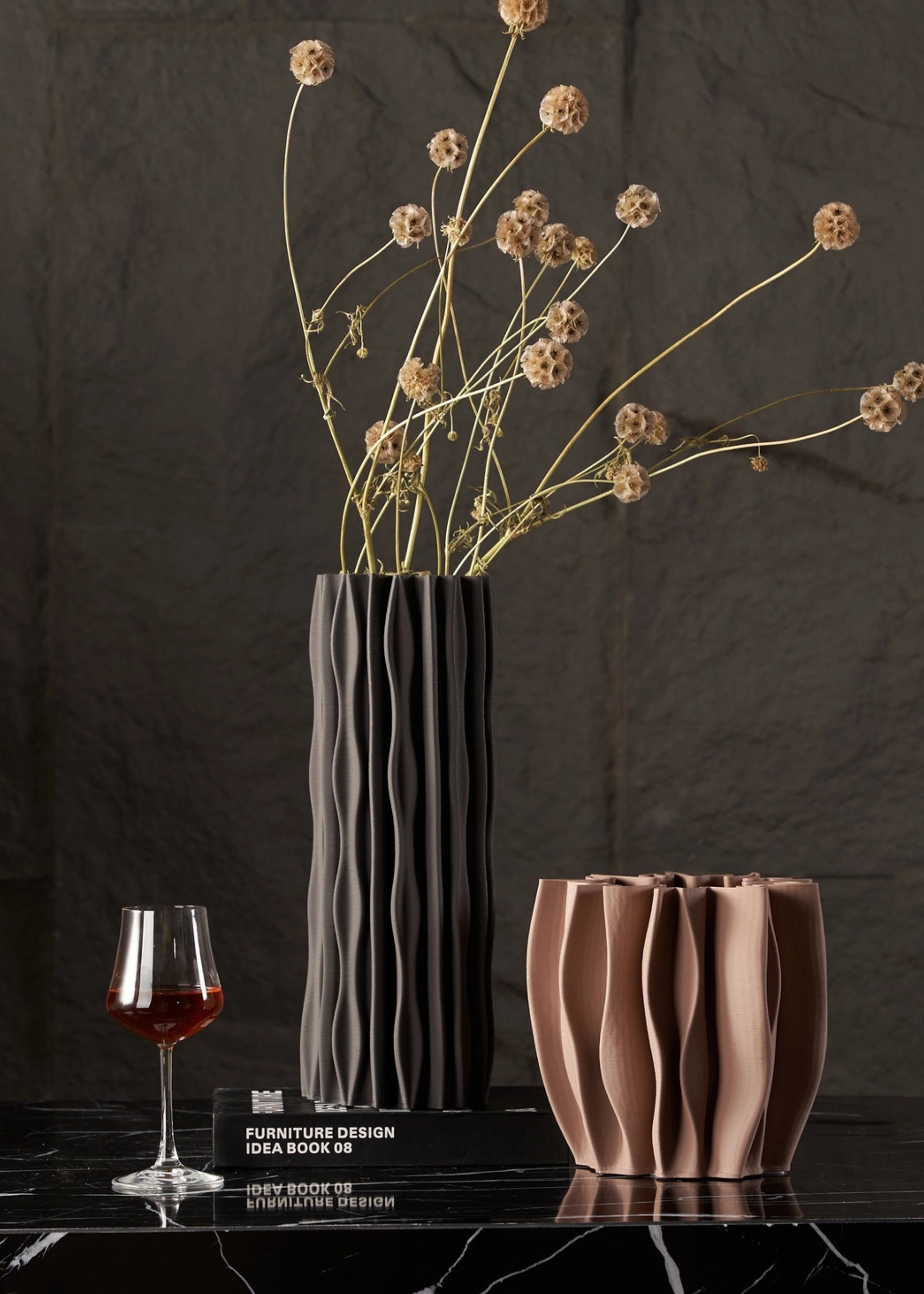 Curvy Textured Ceramic Earthy Mauve Red Vase for Floral Styling