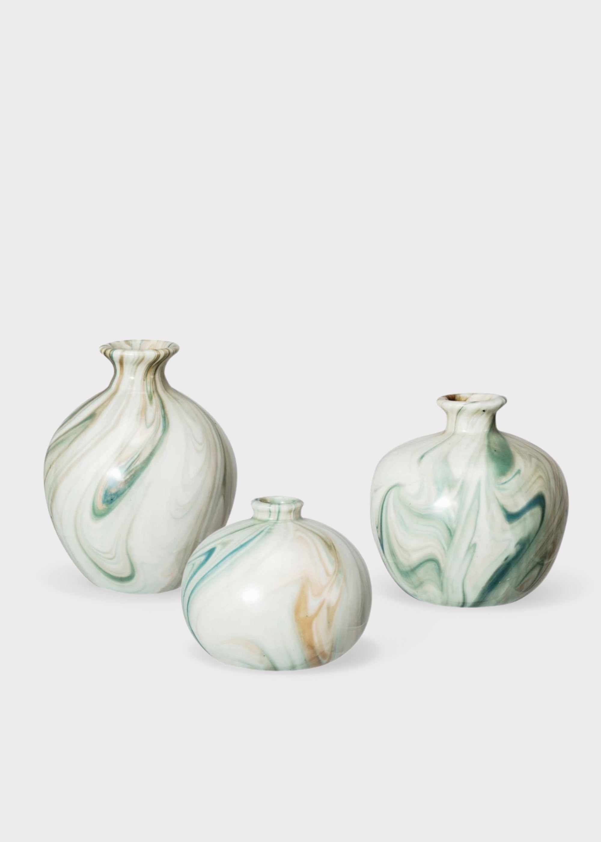 Small Set 3 Marbled Stoneware Glazed Bud Vases for Floral Styling