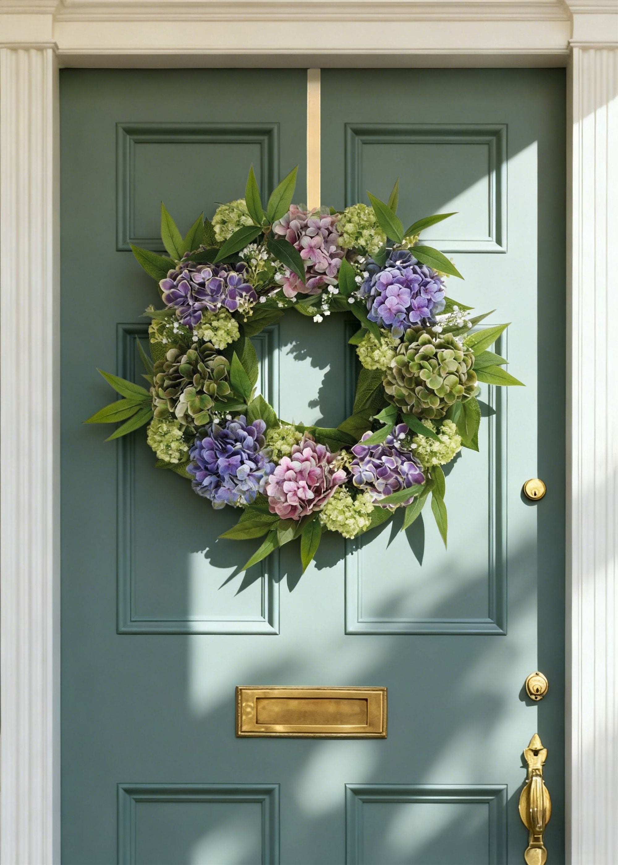 Green Faux Hydrangea Wreath for Door and Wall Decor