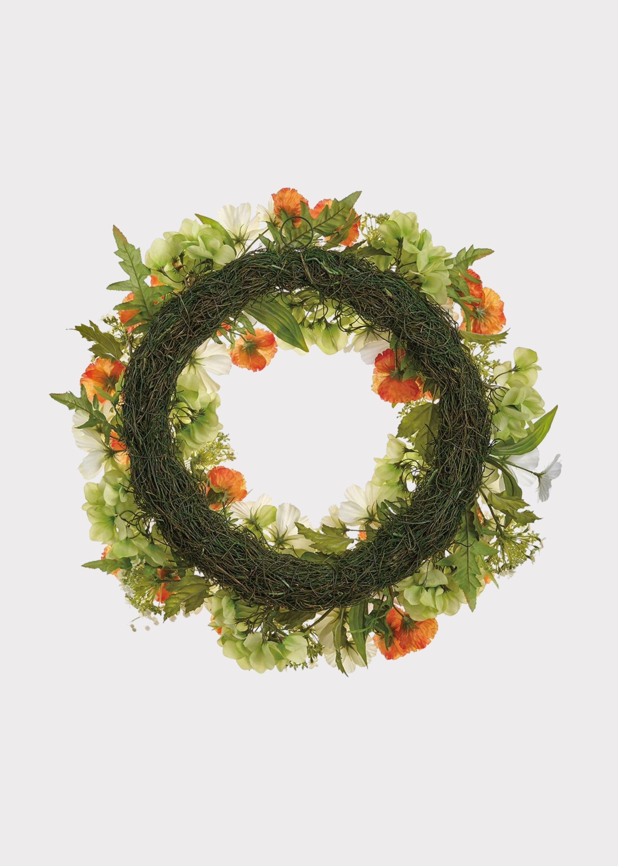 White Faux Hydrangea, Poppy Wreath for Door and Wall Decor