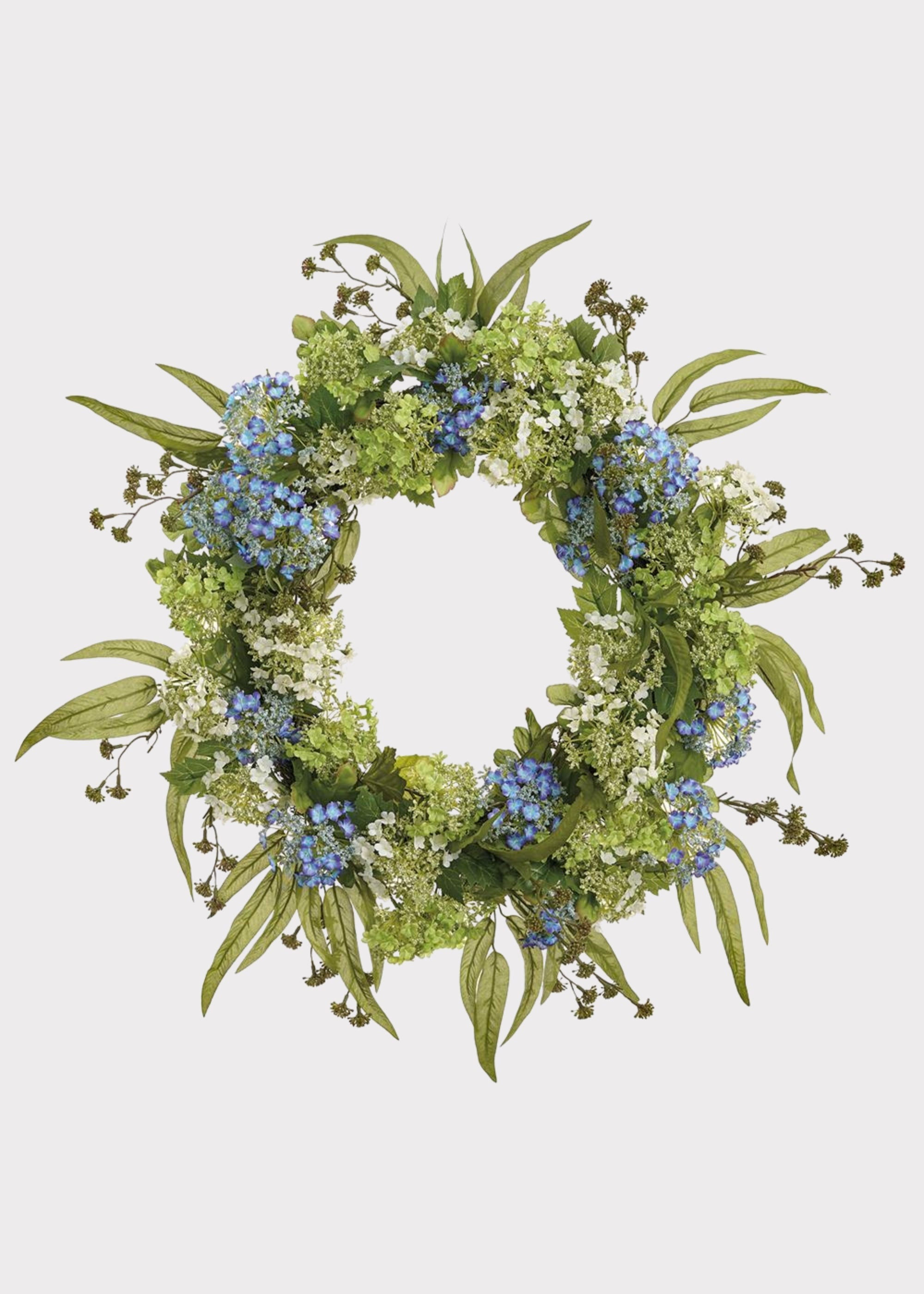 Green Faux Hydrangea, Eucalyptus Wreath for Door and Wall Decor