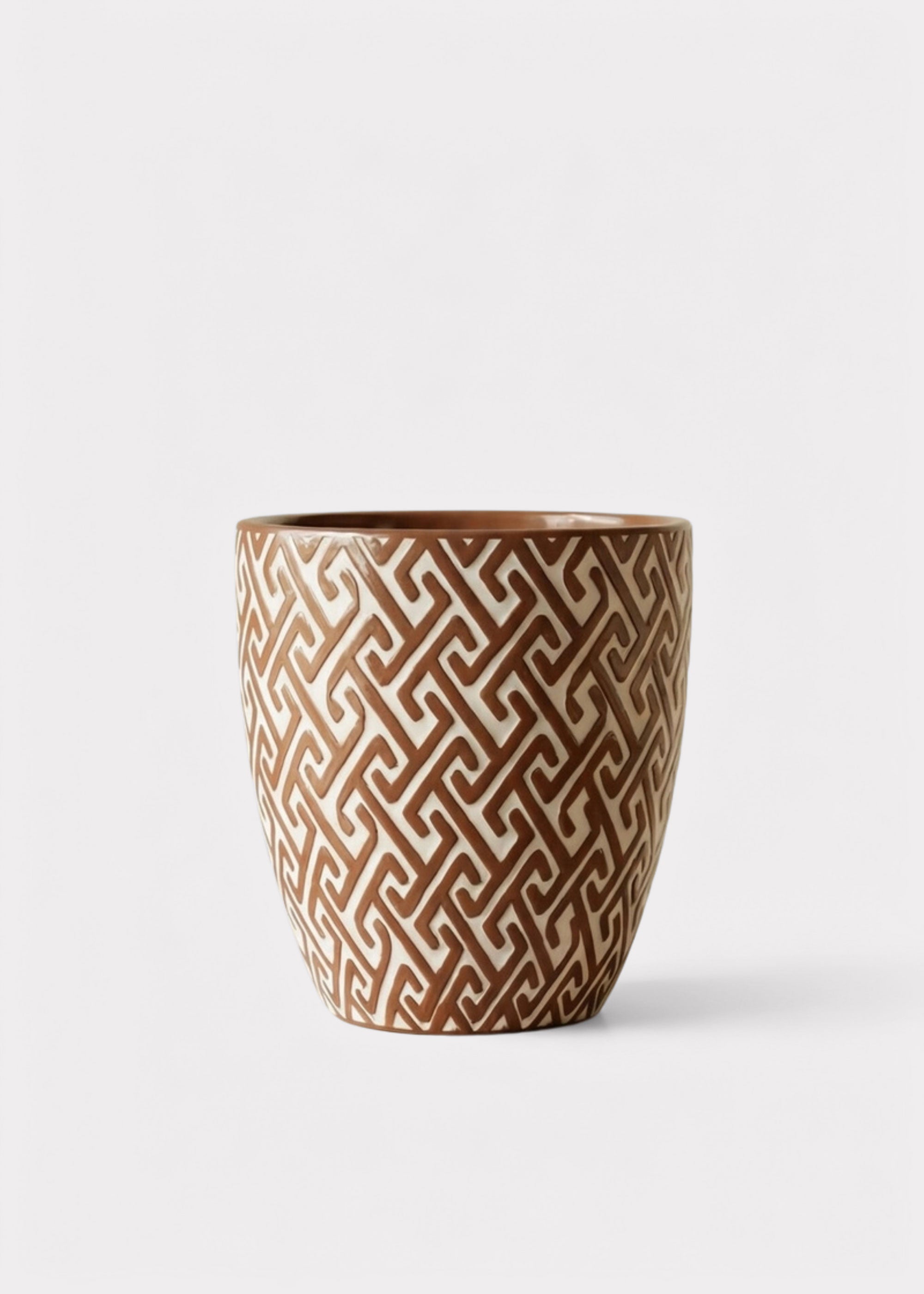Faux Glossy Ceramic Planter Brown White for Planters and Shelves