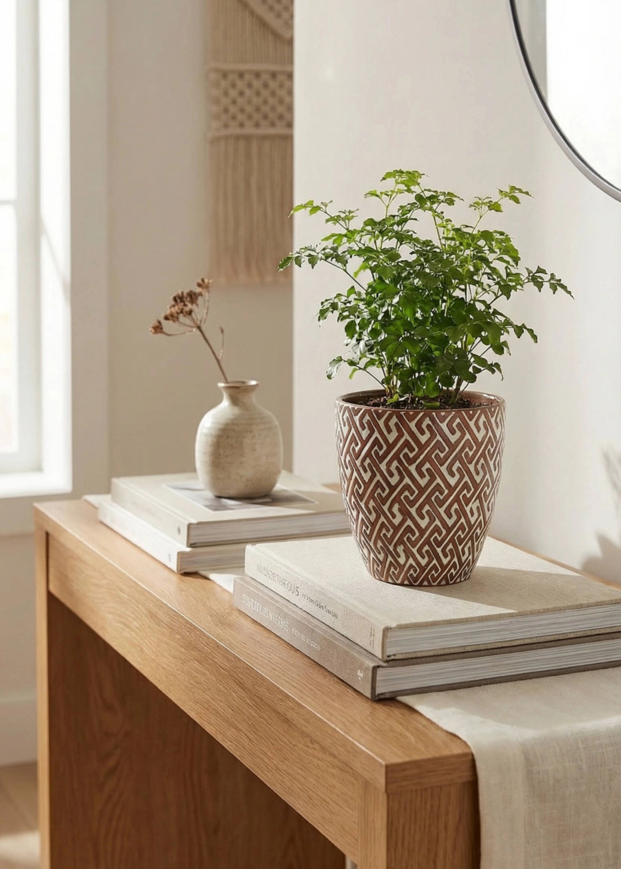 Faux Glossy Ceramic Planter Brown White for Planters and Shelves
