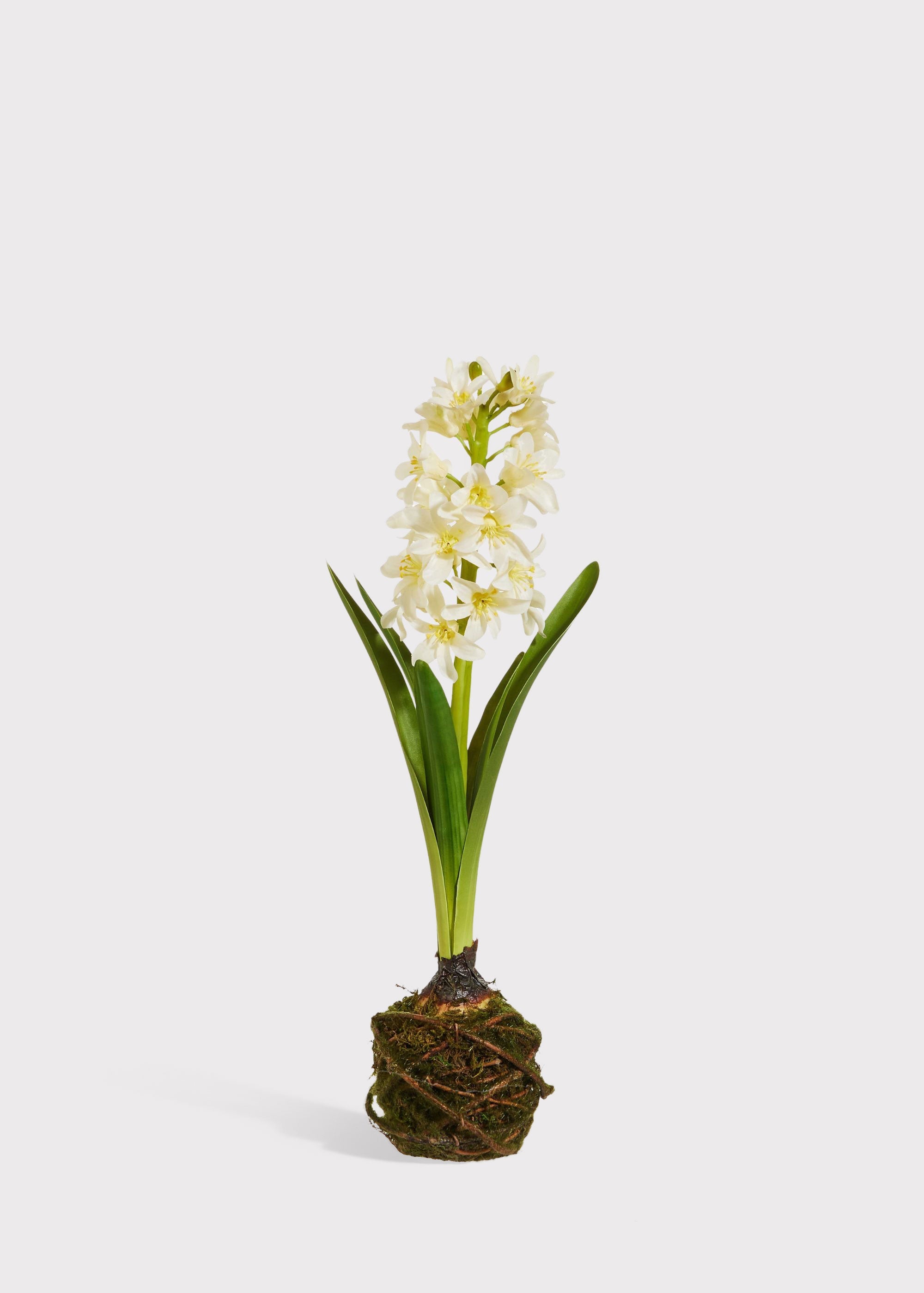 Faux White Blooming Spring Hyacinth Plant for Planters and Shelves