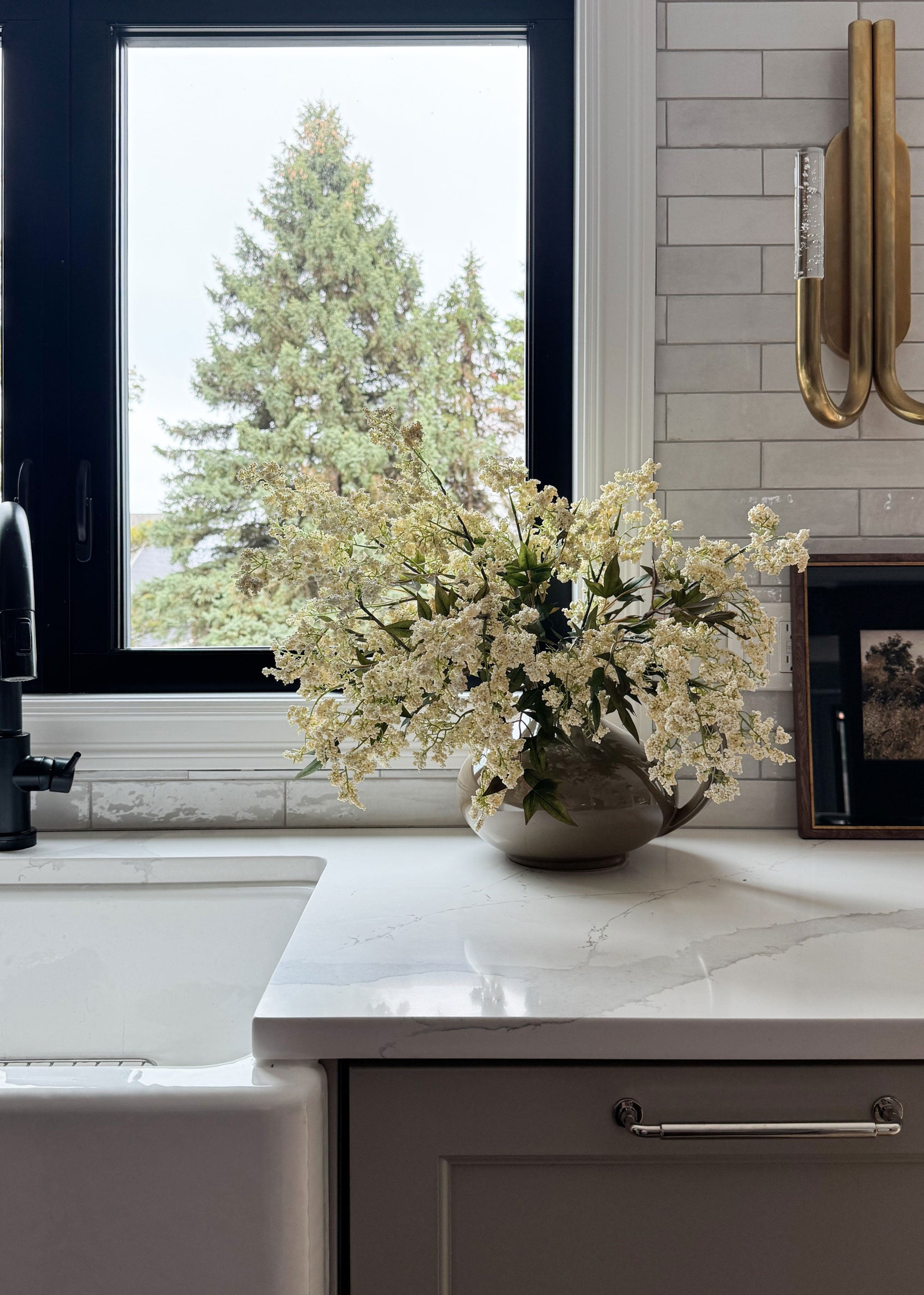 Faux Cream Wild Plum Berry Branch for Seasonal Vase Styling