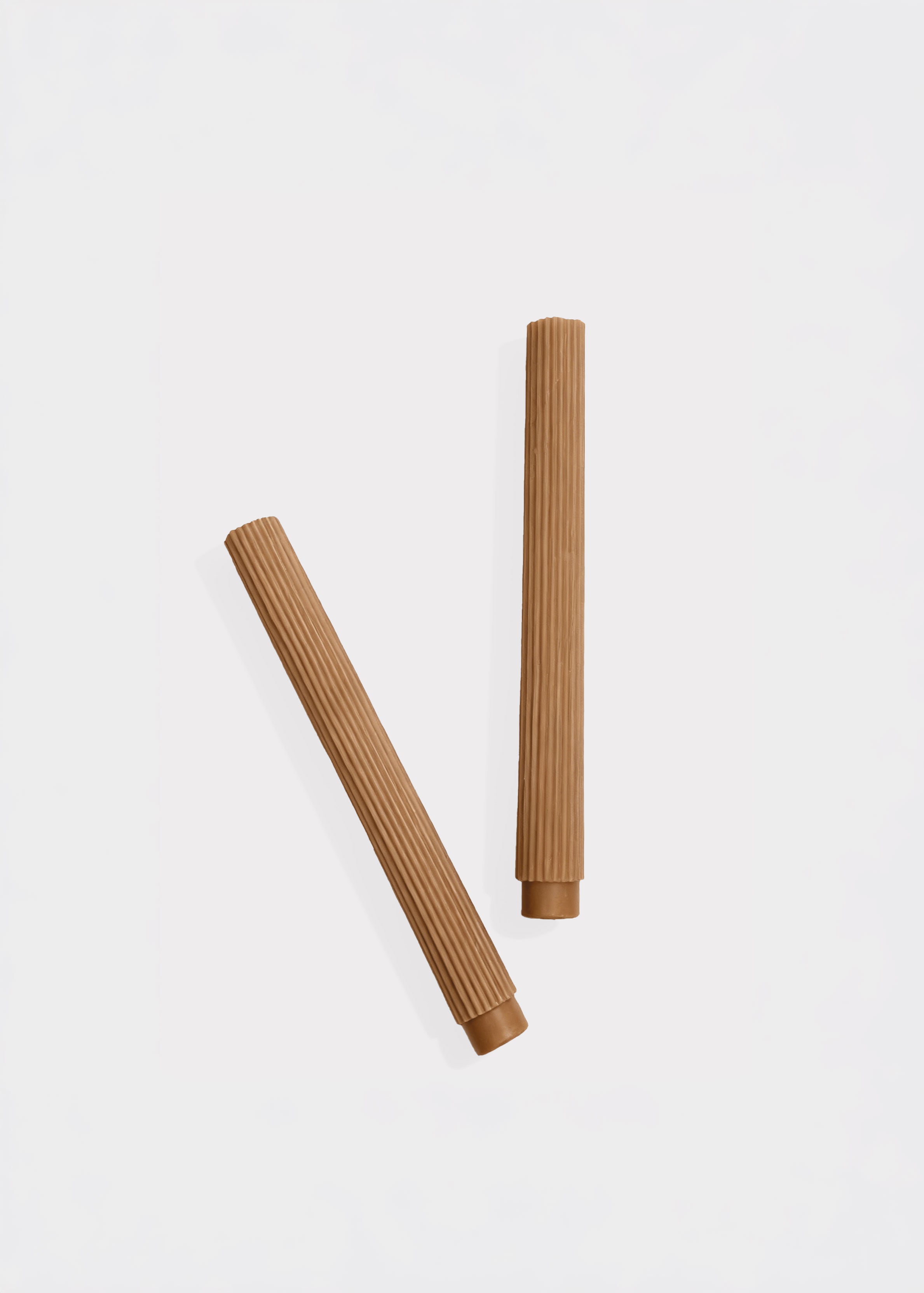 Set 2 Ribbed Taper Candles Caramel Hue for Tabletop Styling