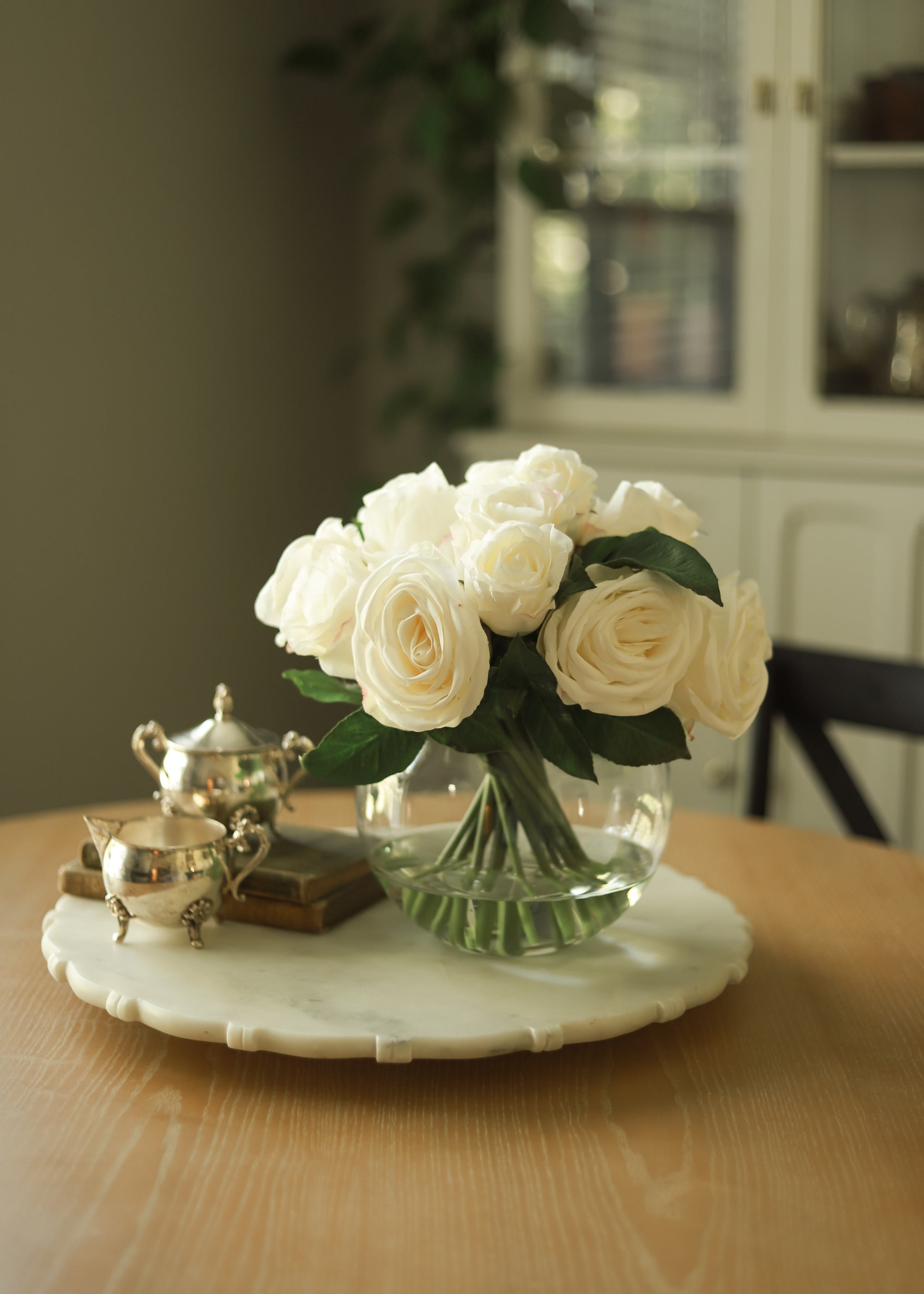 White Real Touch Rose Arrangement for Home Decor