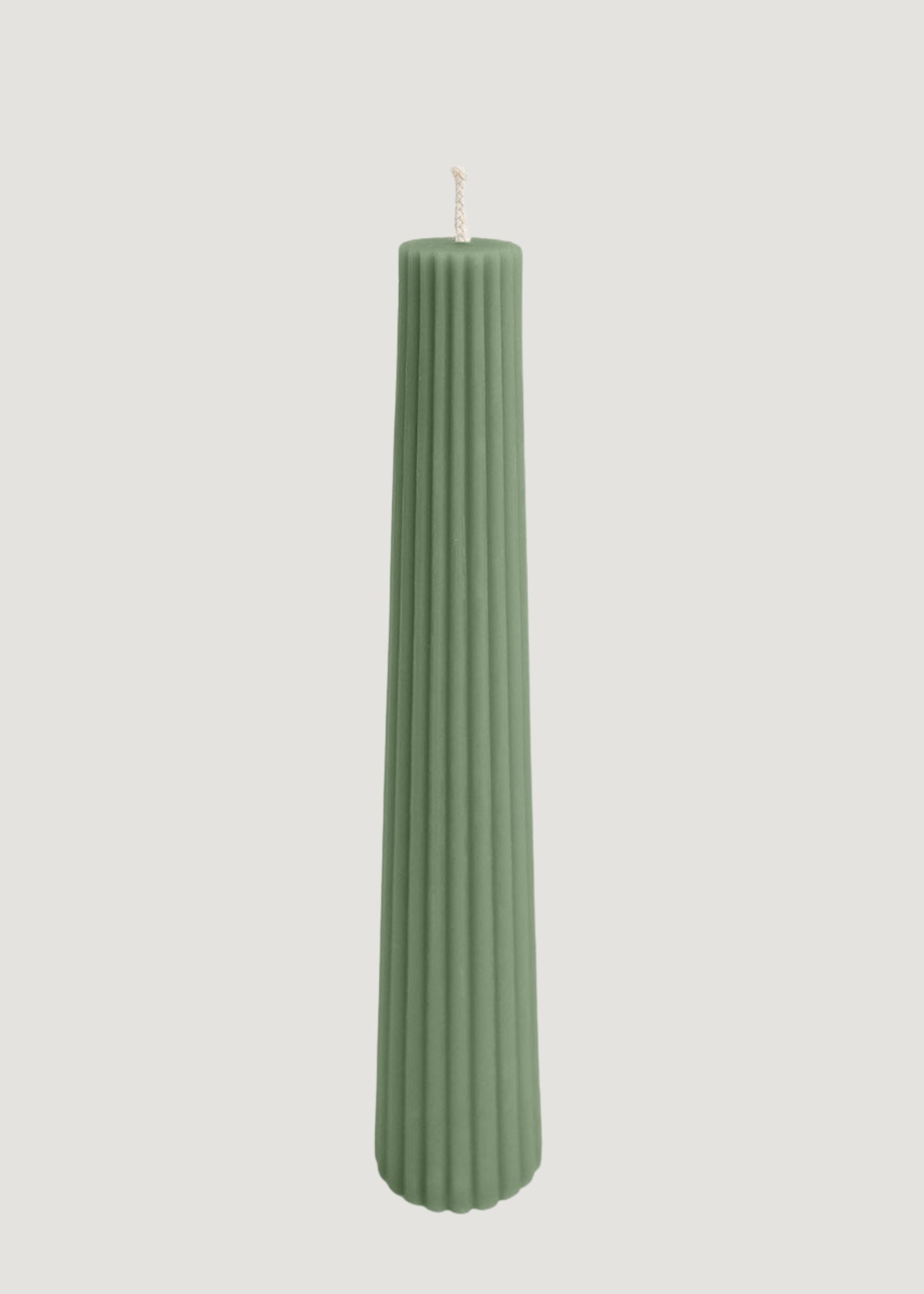 Green Tall Natural Beeswax Fluted Pillar Candle Sage for Tabletop Styling