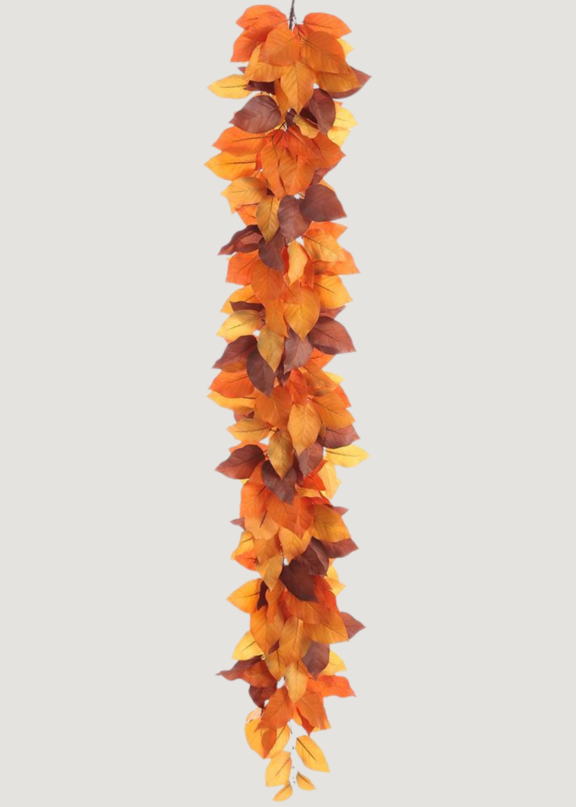 Faux Orange Brown Salal Leaf Fall Garland for Mantels and Seasonal Decor