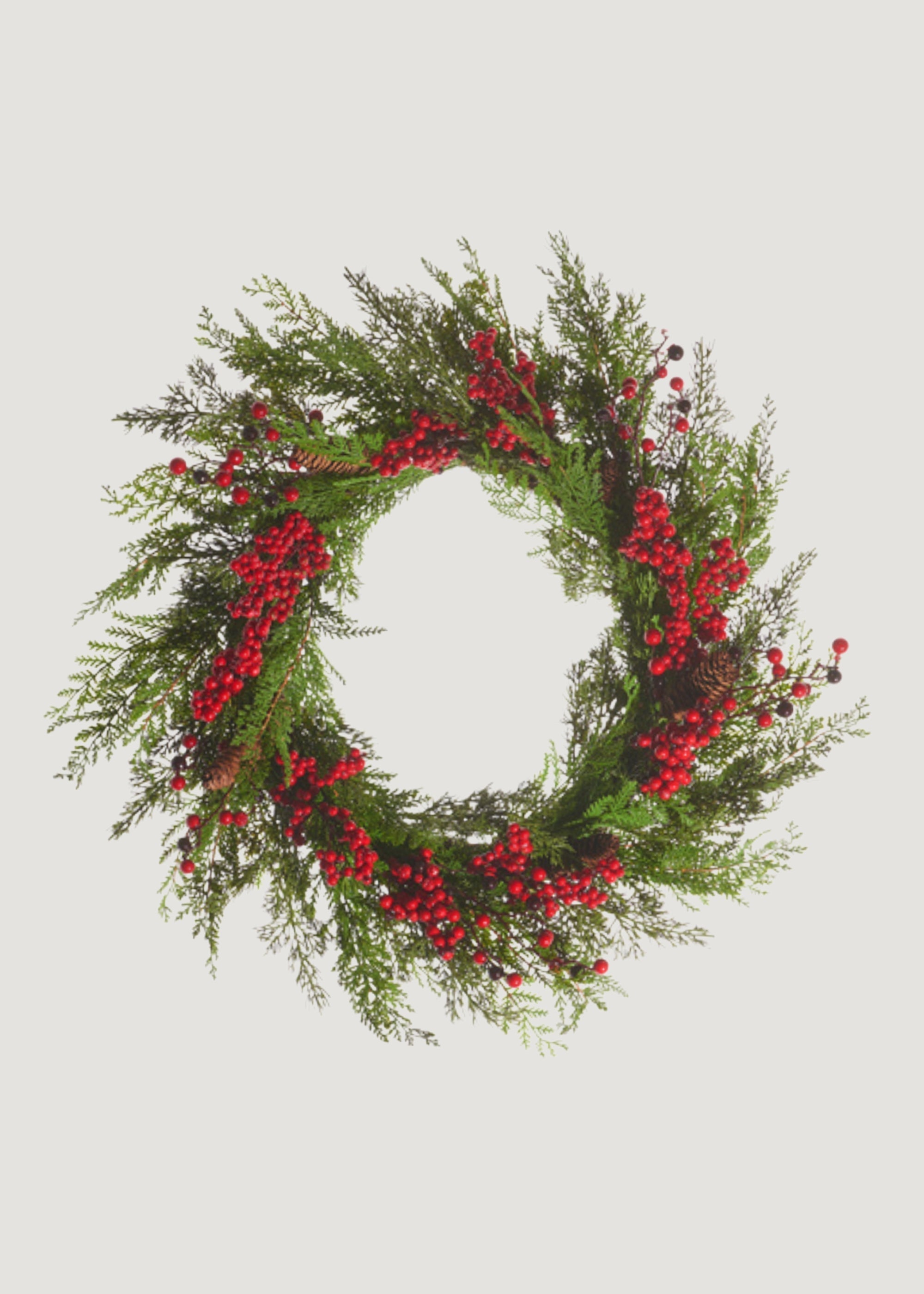 Red Faux Pine, Cedar Wreath for Door and Wall Decor