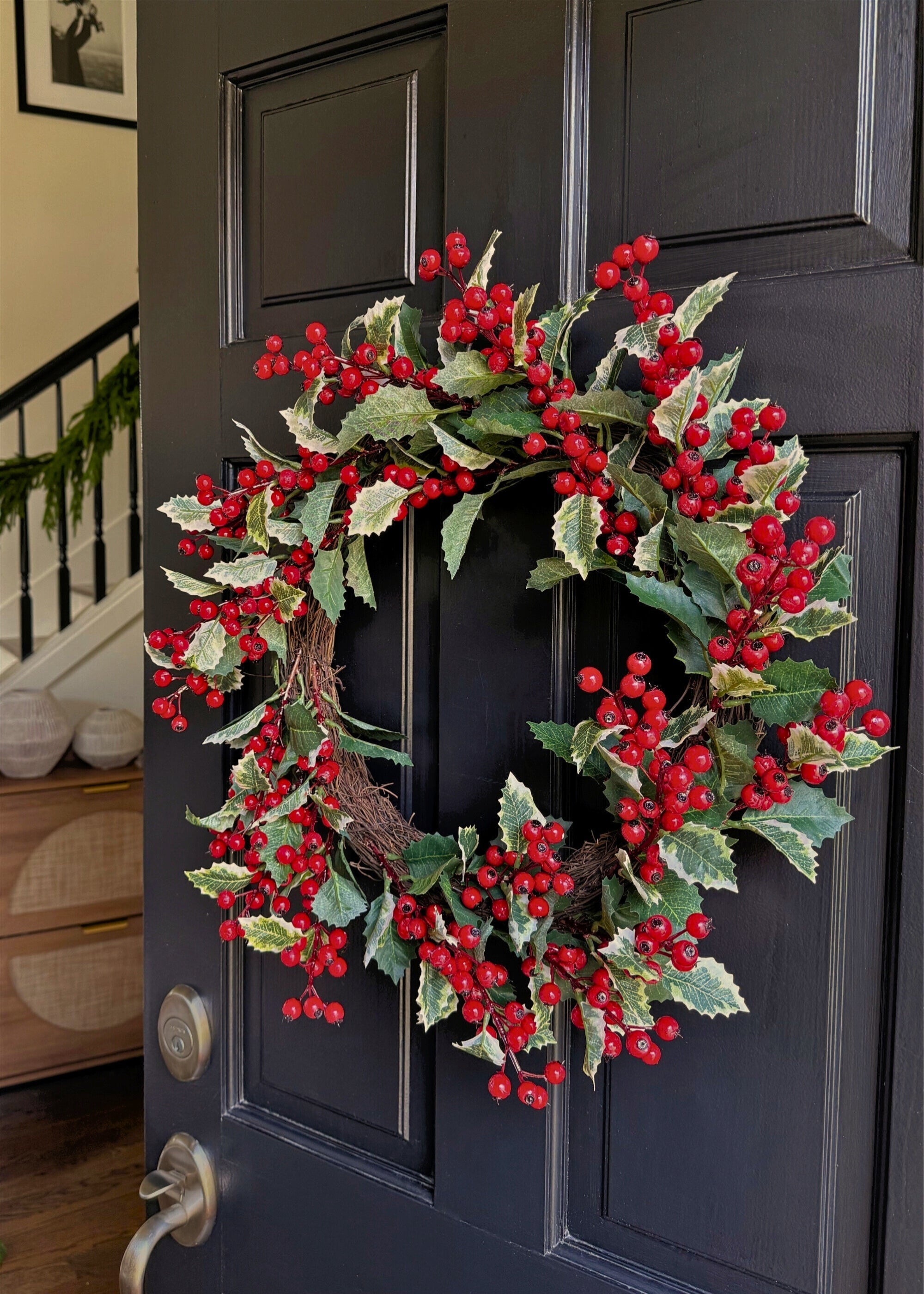 Faux Holly Wreath for Door and Wall Decor