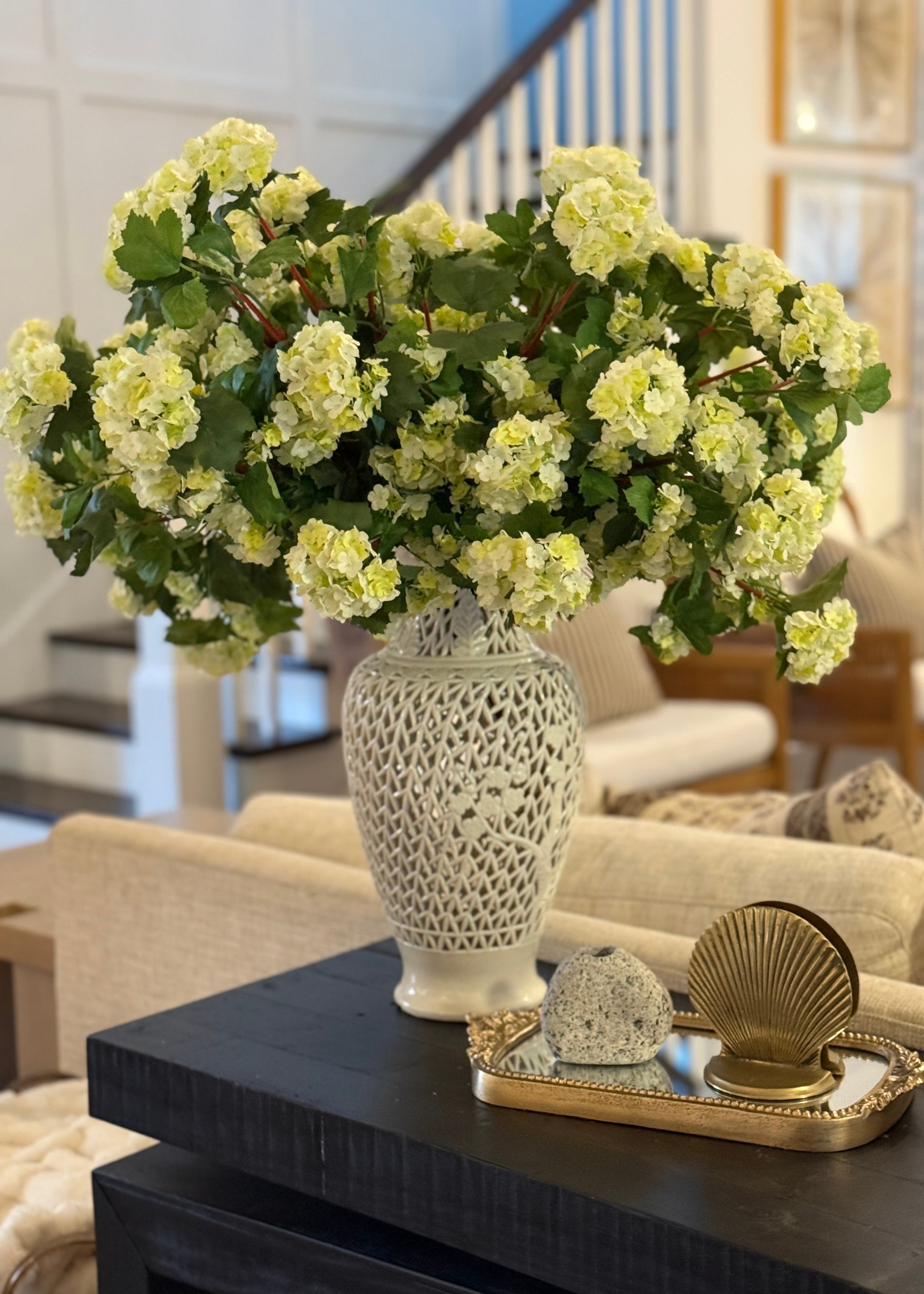 Green Faux Hydrangea Bush for Vase Styling