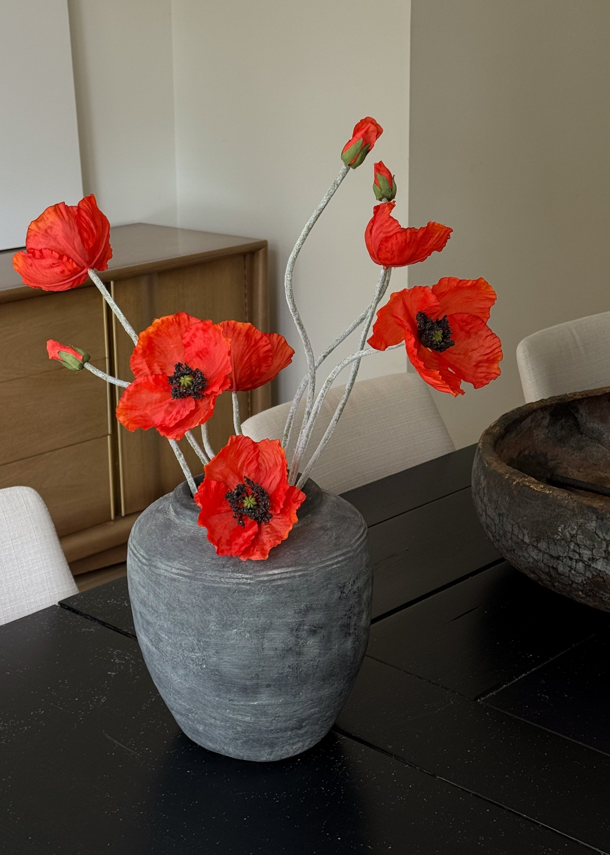 Orange Faux Poppy Stem for Vase Styling