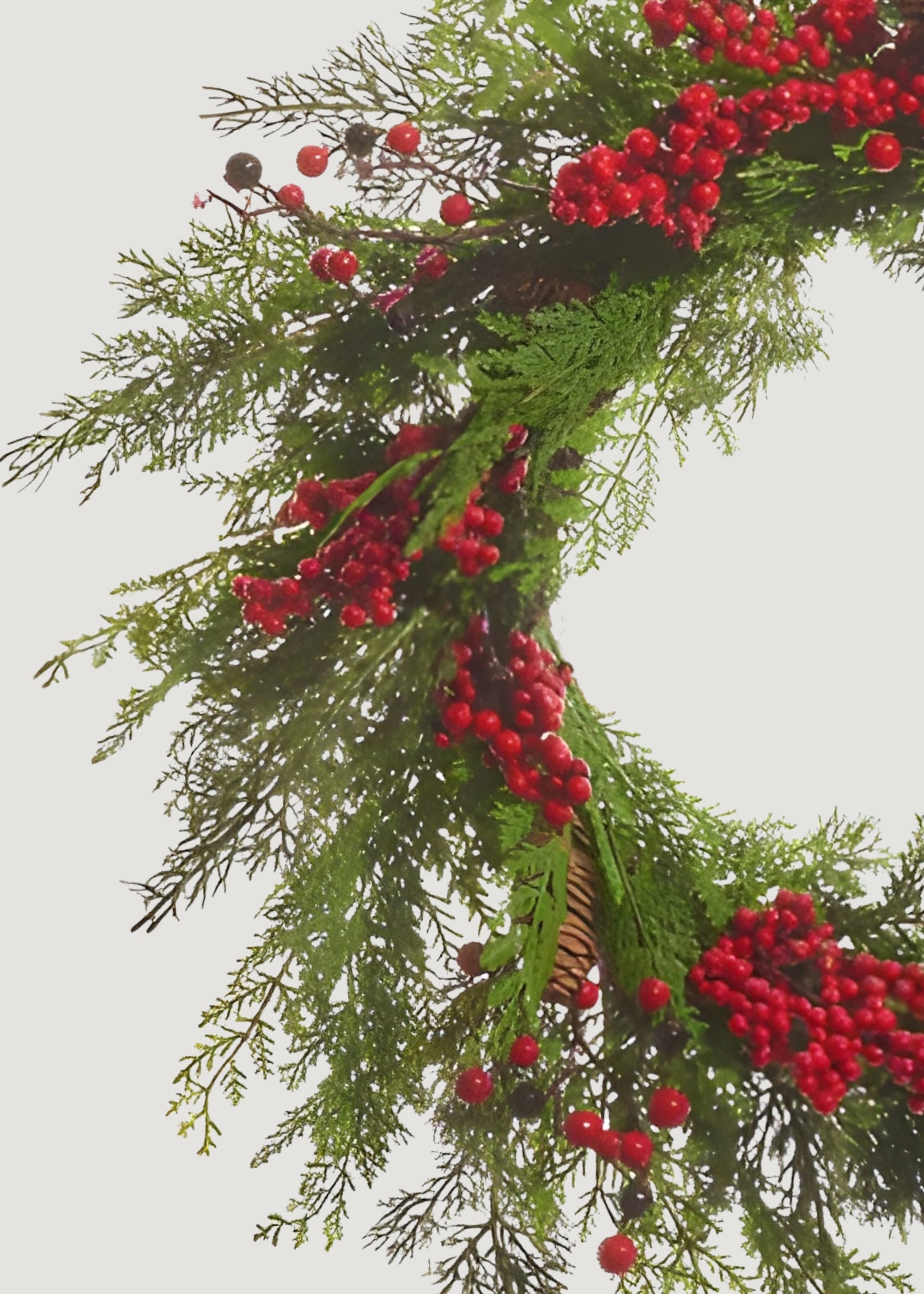 Red Faux Pine, Cedar Wreath for Door and Wall Decor