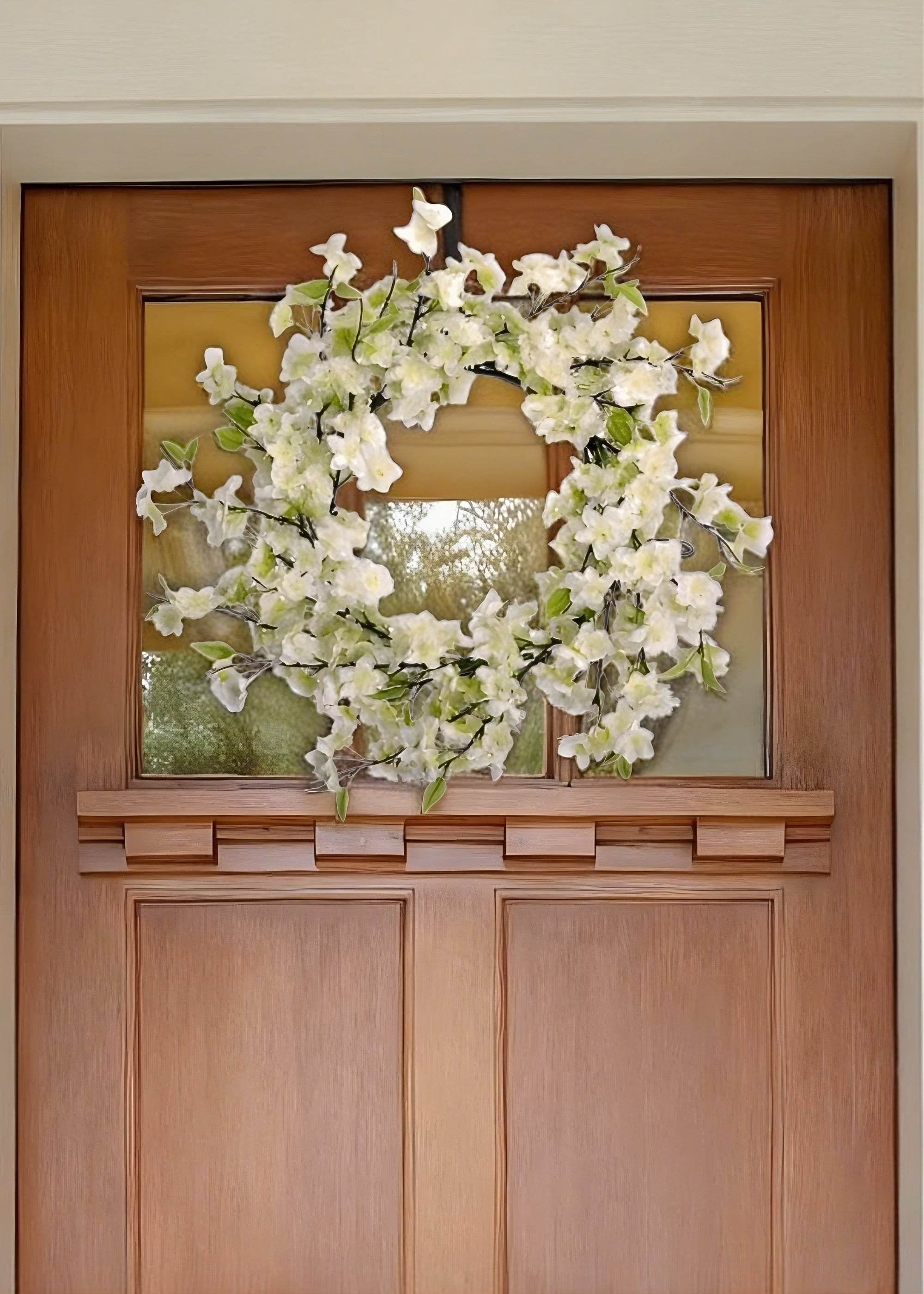 White Faux Cherry Blossom Wreath for Door and Wall Decor