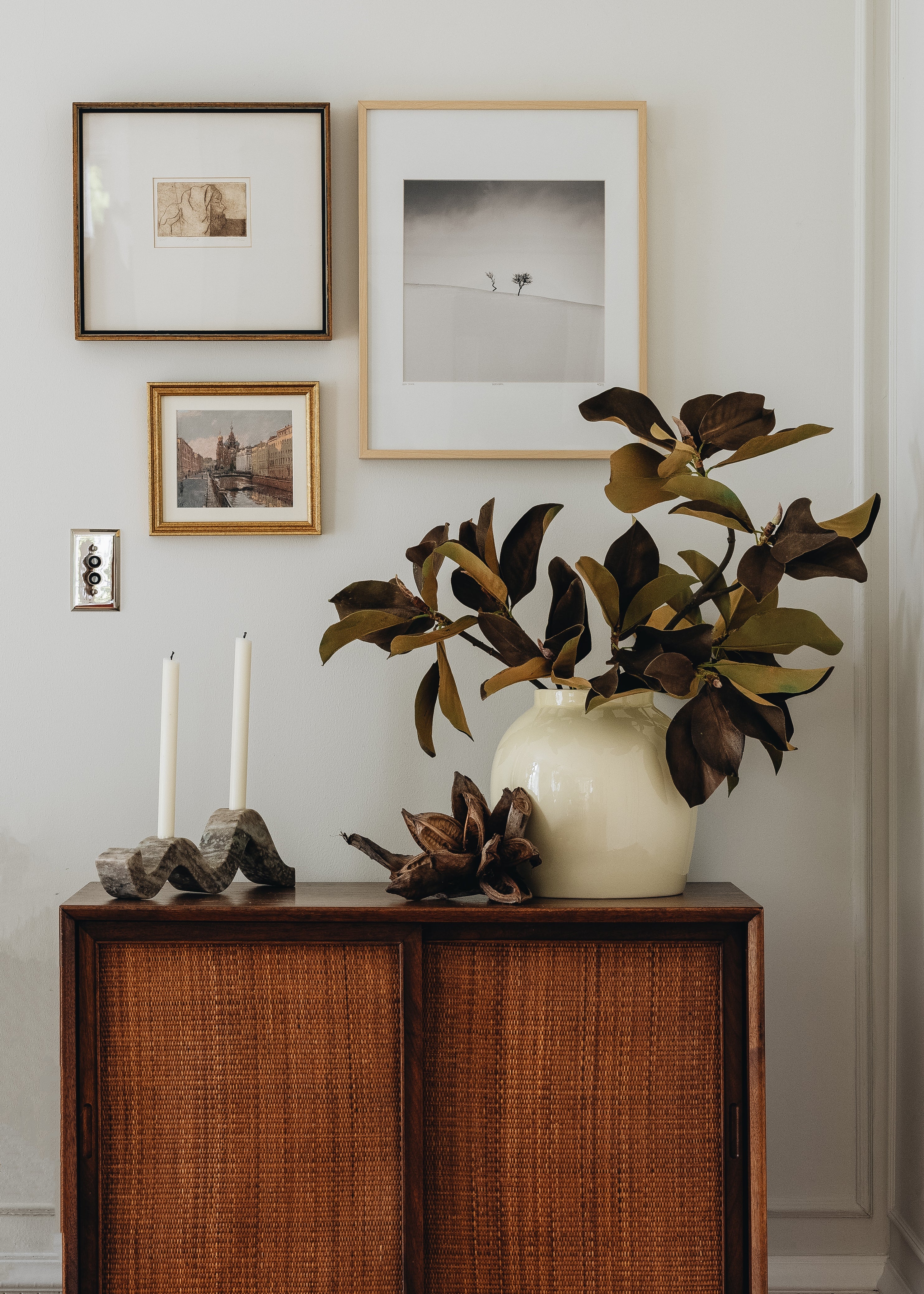 Brown Faux Magnolia Branch for Seasonal Vase Styling