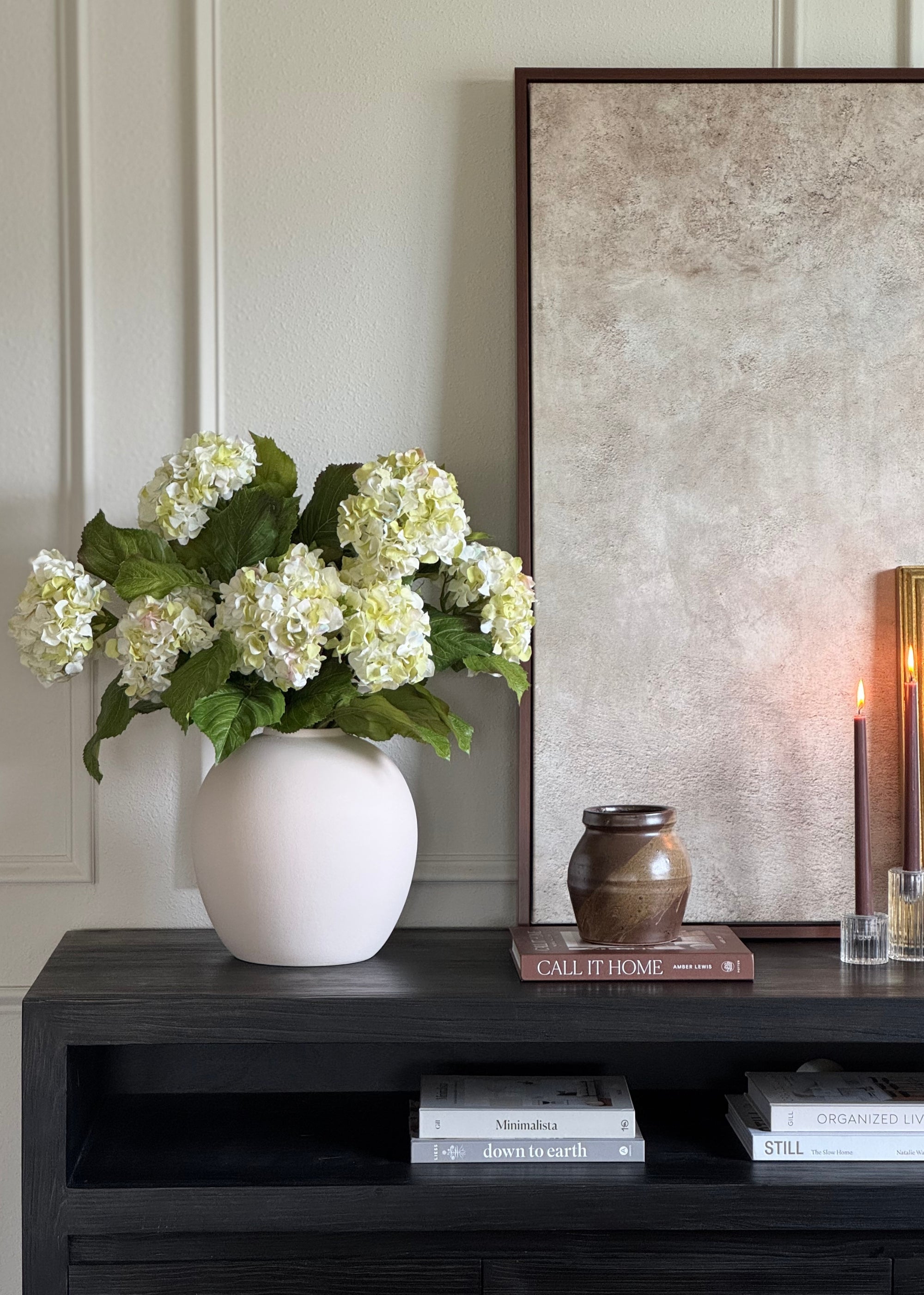 Cream Faux Hydrangea Branch for Vase Styling
