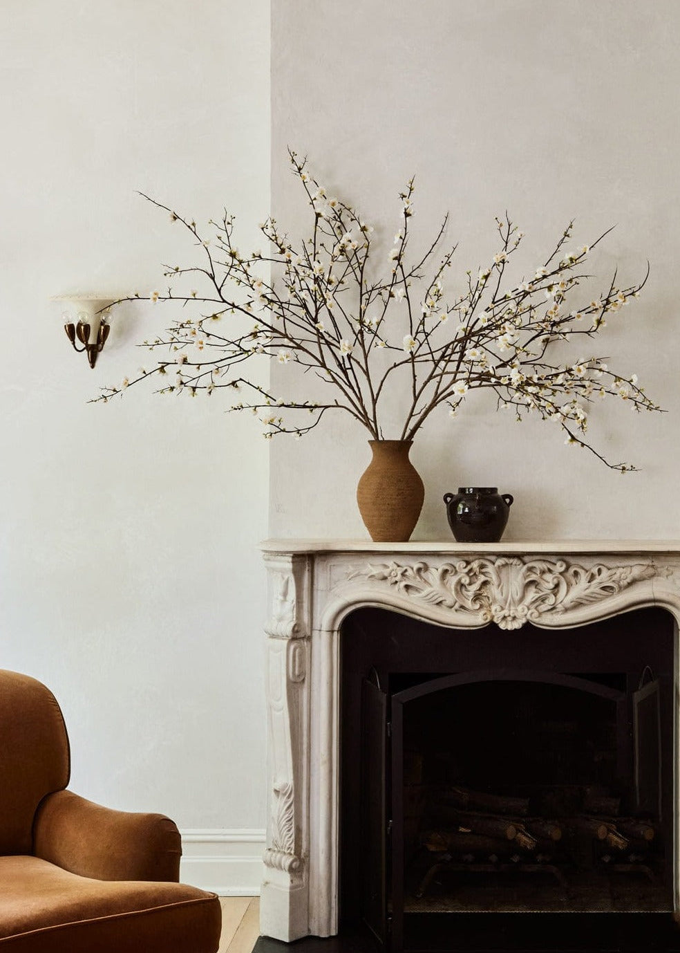 Cream Faux Cherry Blossom Branch for Vase Styling