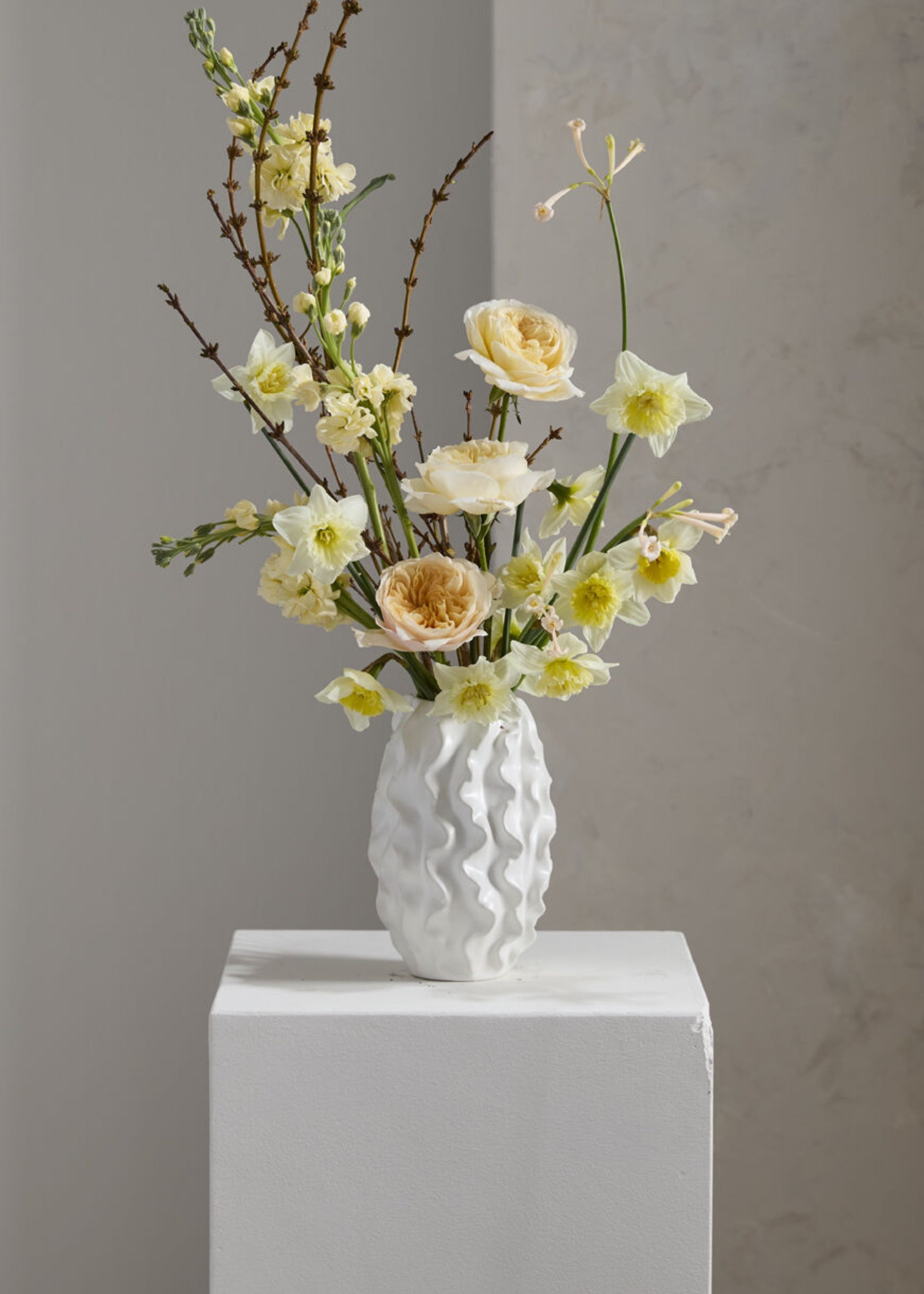 Matte White Ceramic Ruffle Vase for Floral Styling