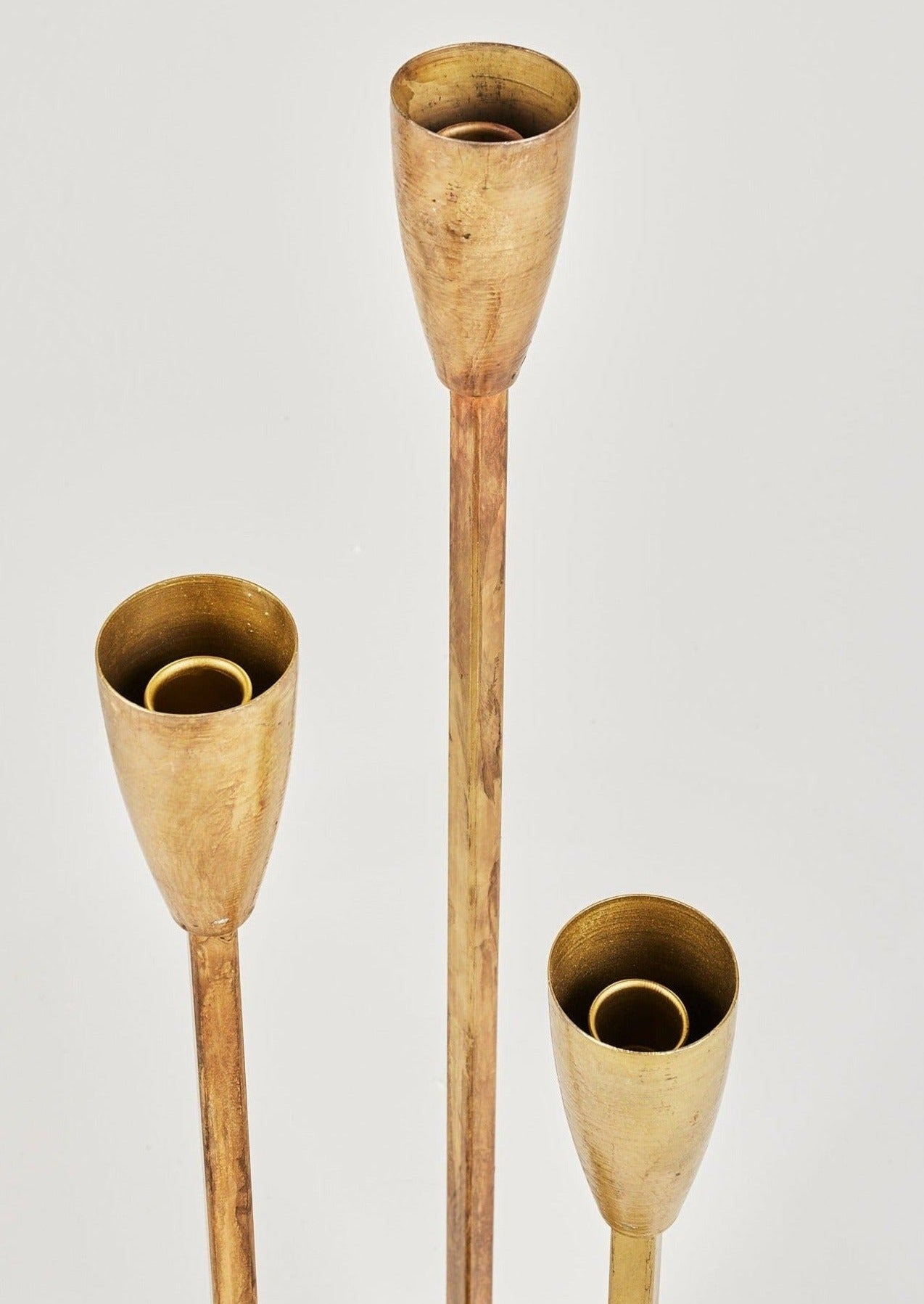 Set 3 Antique Gold Taper Candle Holders for Tabletop Styling