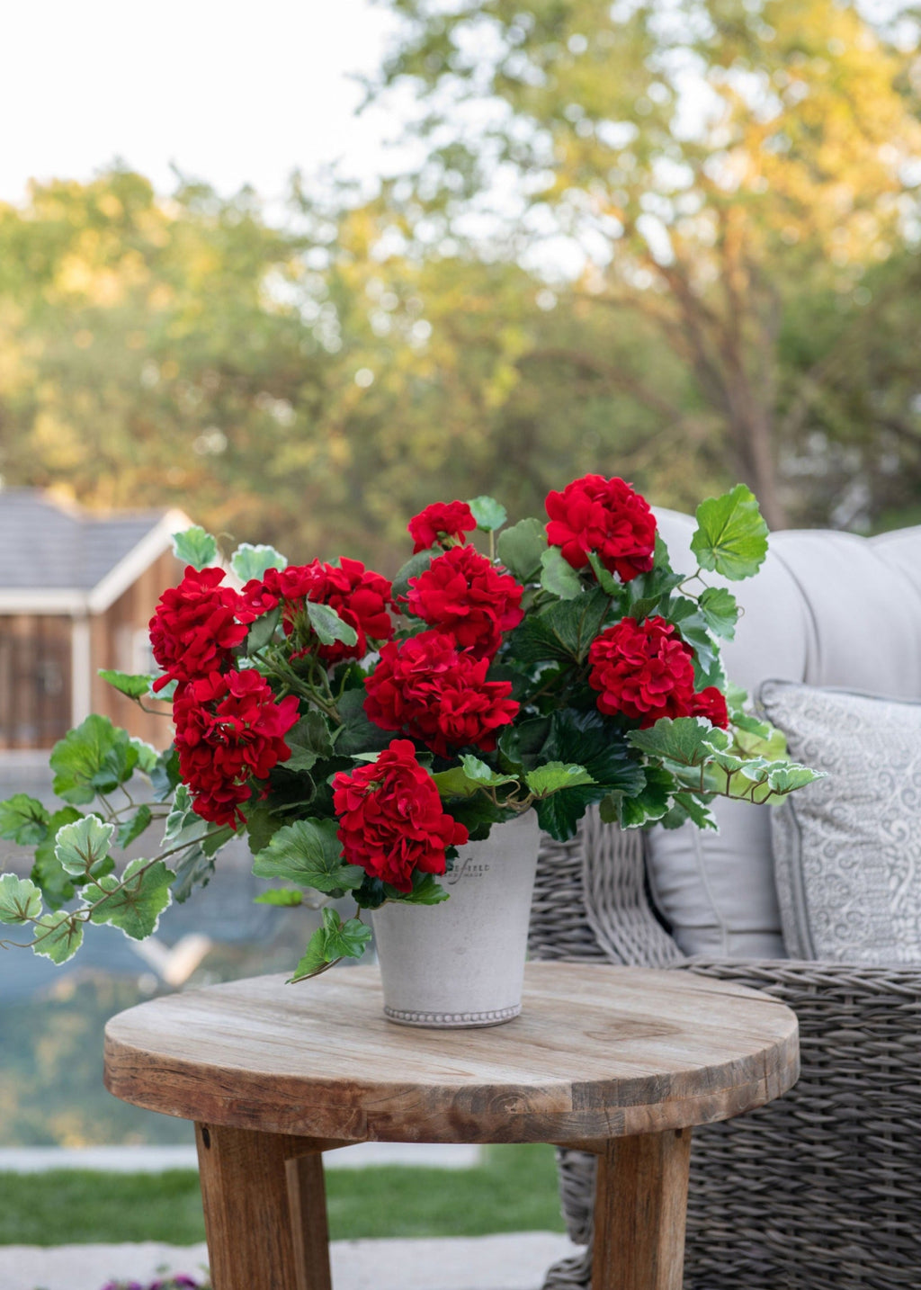 Faux Outdoor | Water Resistant Outdoor Red Geranium Bush for Vase Styling