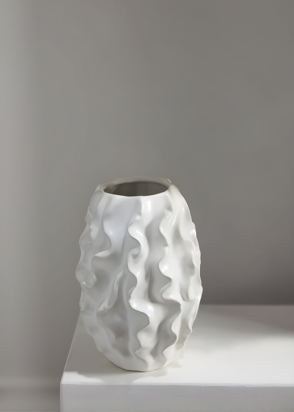 Matte White Ceramic Ruffle Vase for Floral Styling
