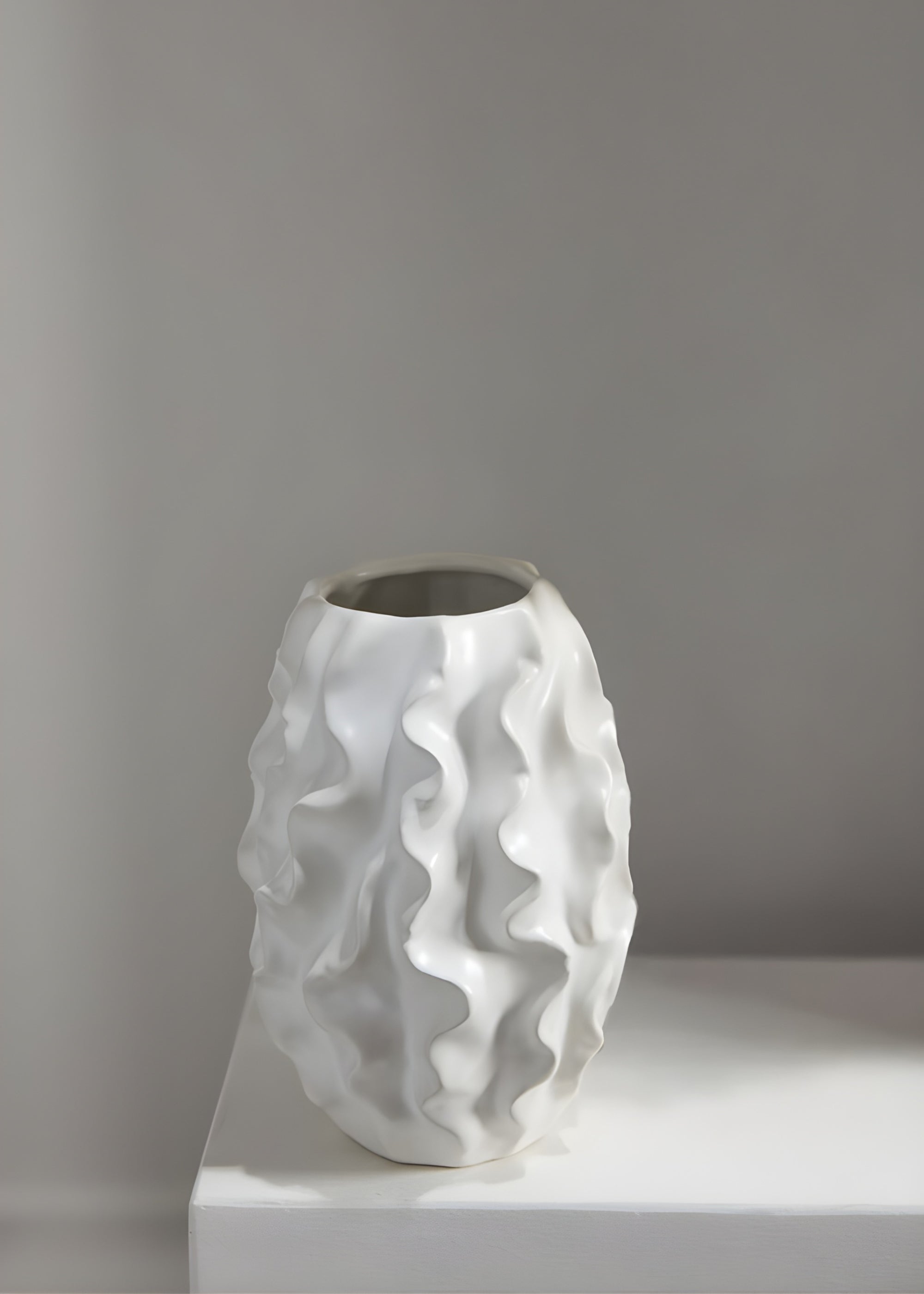 Matte White Ceramic Ruffle Vase for Floral Styling
