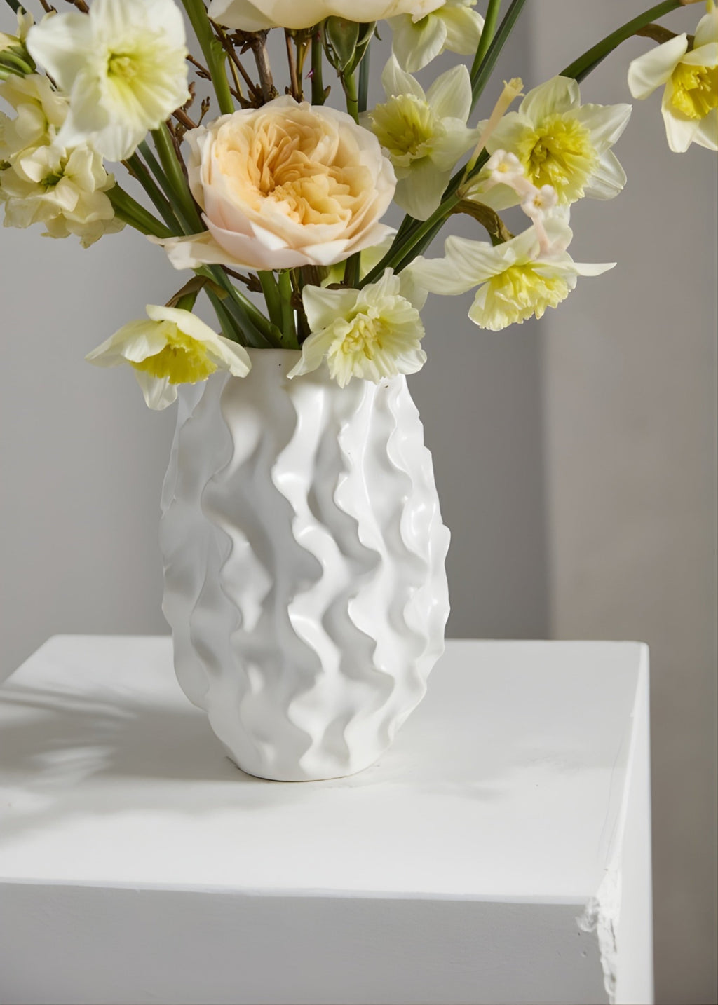 Matte White Ceramic Ruffle Vase for Floral Styling