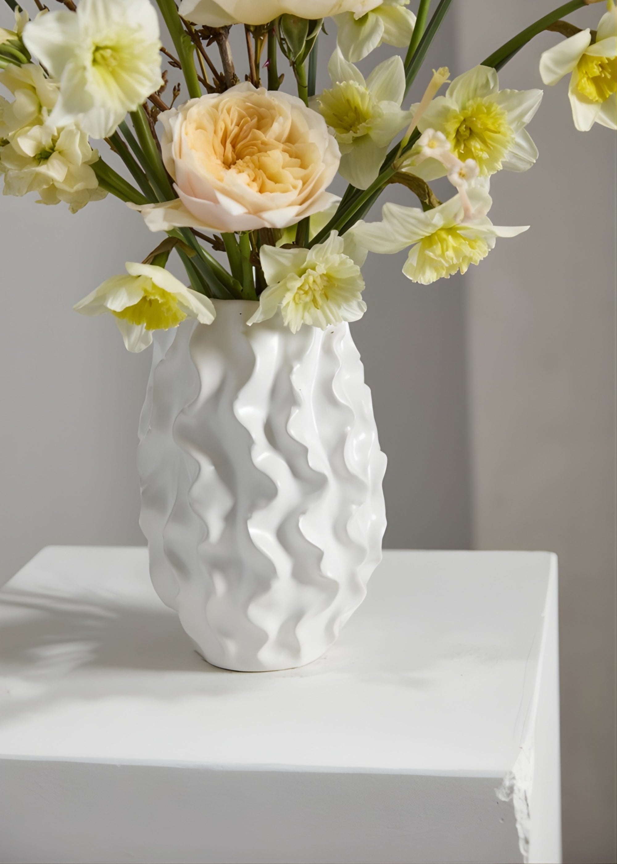 Matte White Ceramic Ruffle Vase for Floral Styling