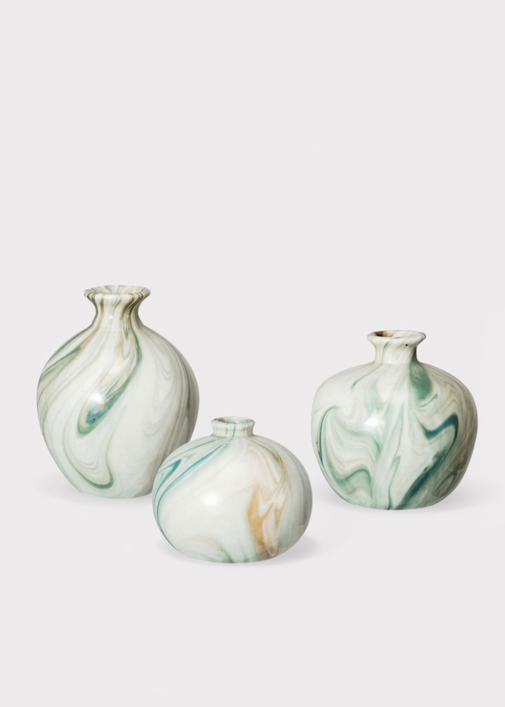 Small Set 3 Marbled Stoneware Glazed Bud Vases for Floral Styling