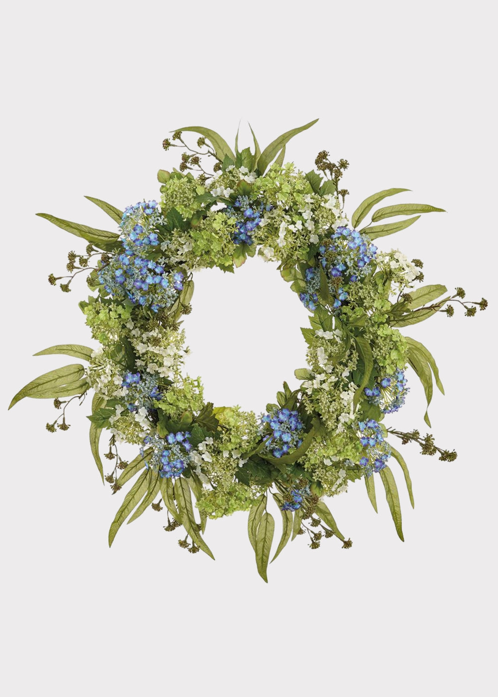 Green Faux Hydrangea, Eucalyptus Wreath for Door and Wall Decor