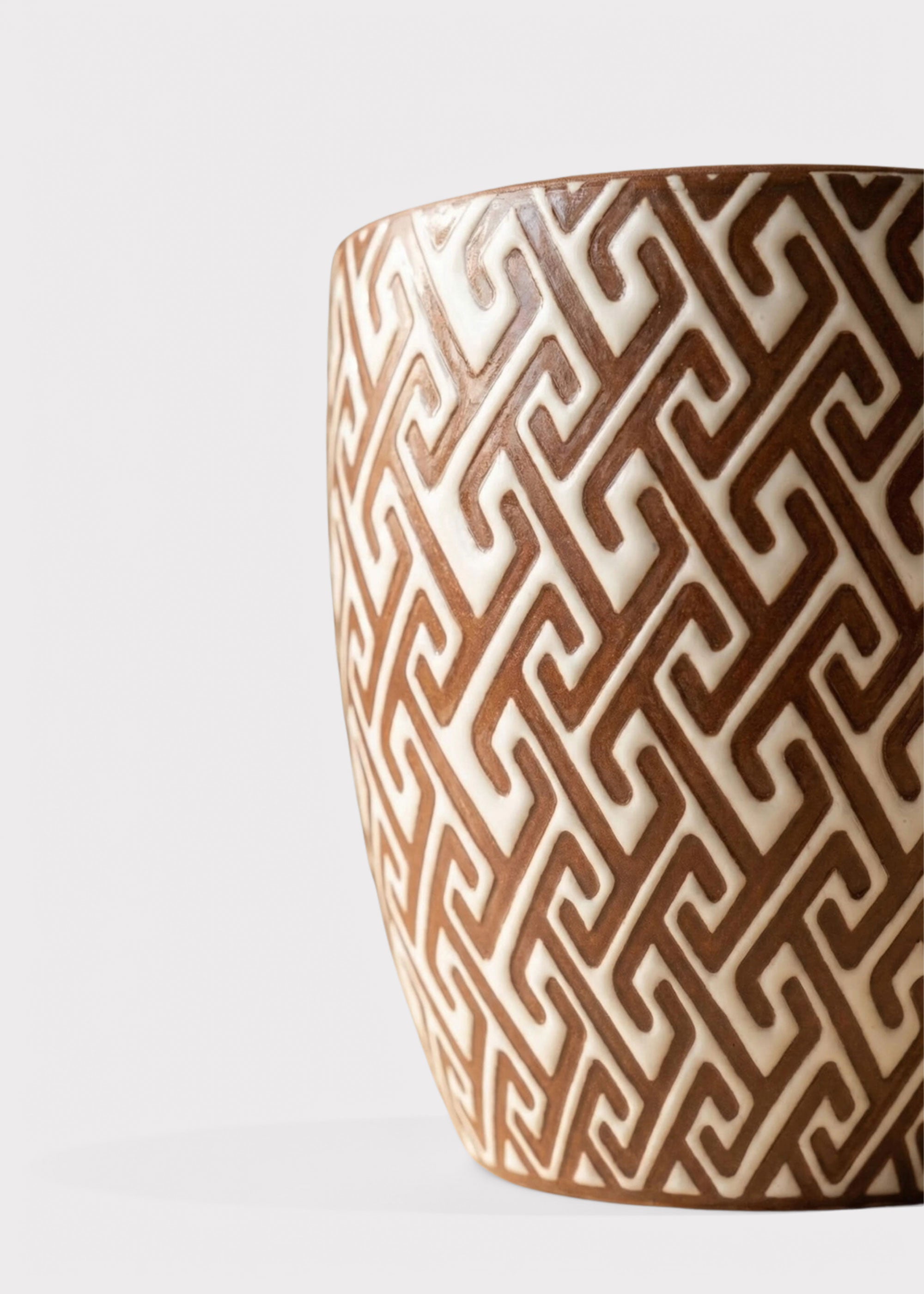 Faux Glossy Ceramic Planter Brown White for Planters and Shelves
