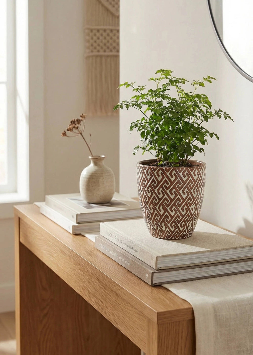 Faux Glossy Ceramic Planter Brown White for Planters and Shelves