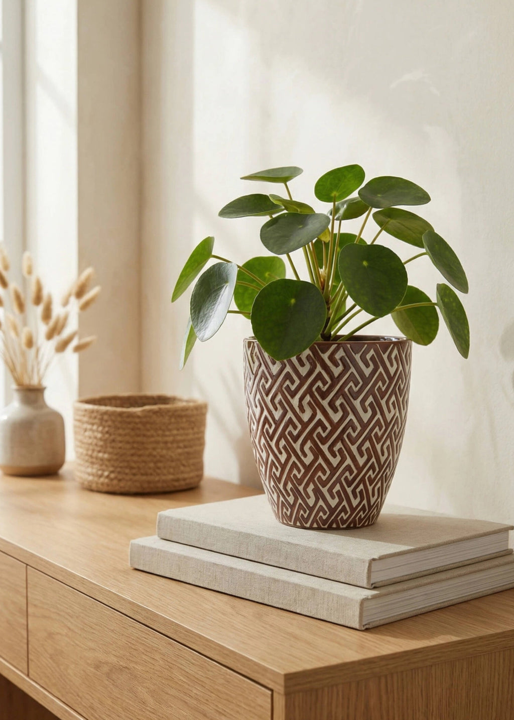 Faux Glossy Ceramic Planter Brown White for Planters and Shelves