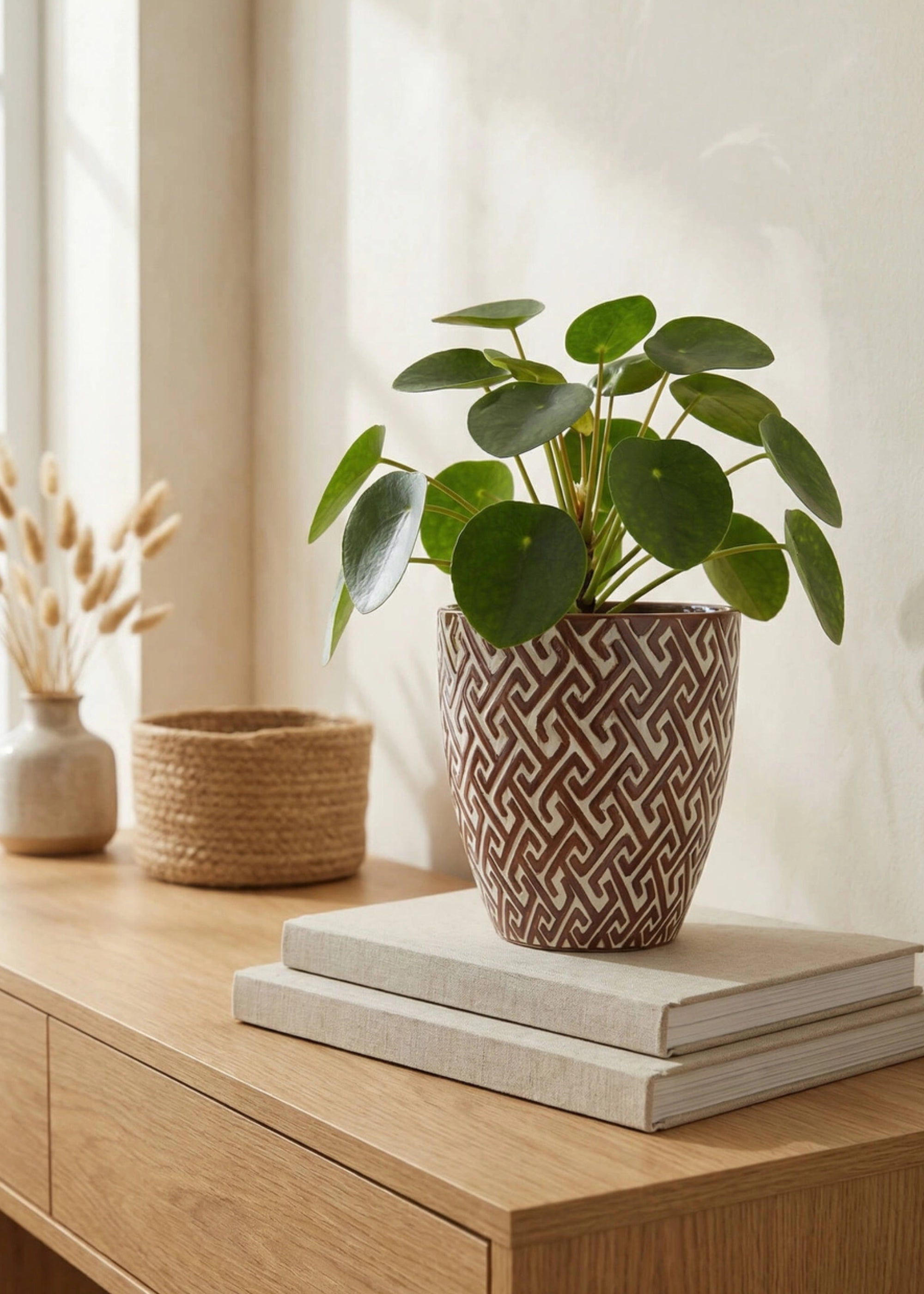 Faux Glossy Ceramic Planter Brown White for Planters and Shelves