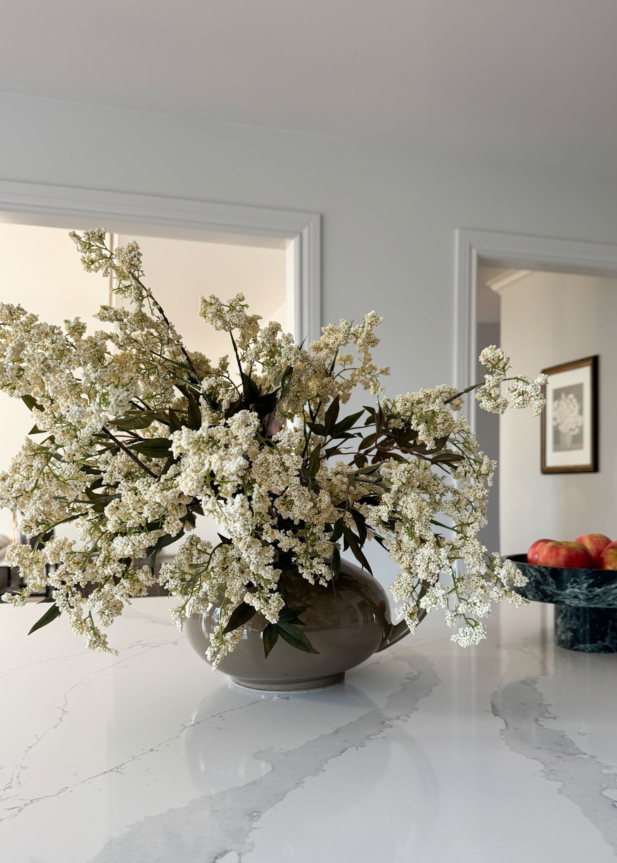 Faux Cream Wild Plum Berry Branch for Seasonal Vase Styling