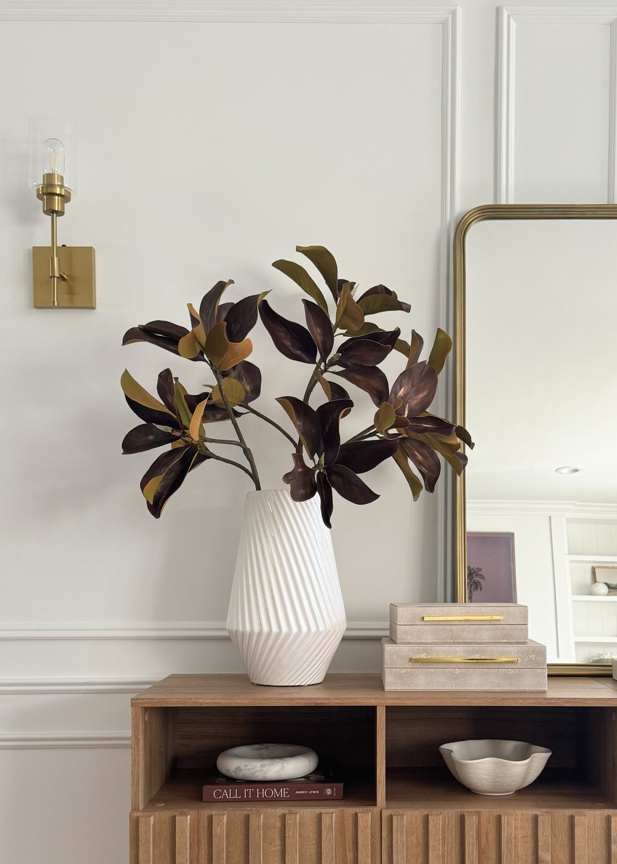 Brown Faux Magnolia Branch for Seasonal Vase Styling