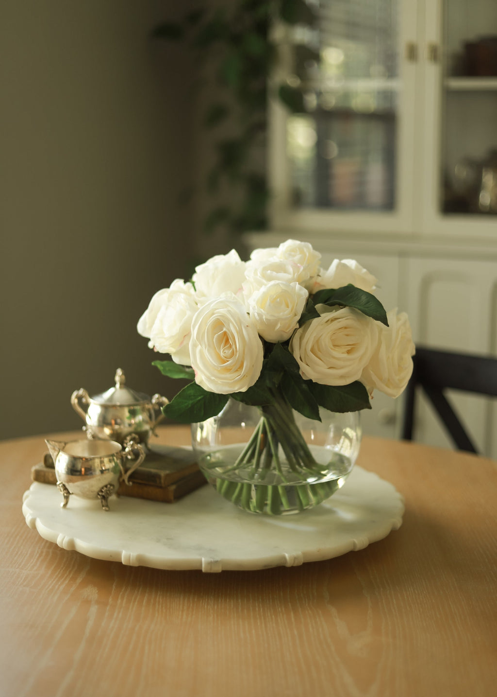 White Real Touch Rose Arrangement for Home Decor