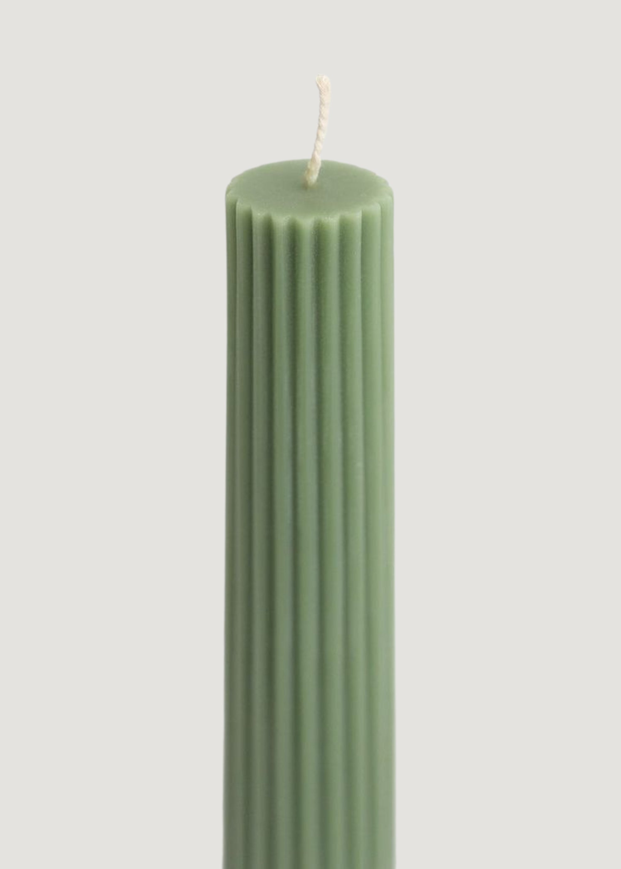 Green Tall Natural Beeswax Fluted Pillar Candle Sage for Tabletop Styling