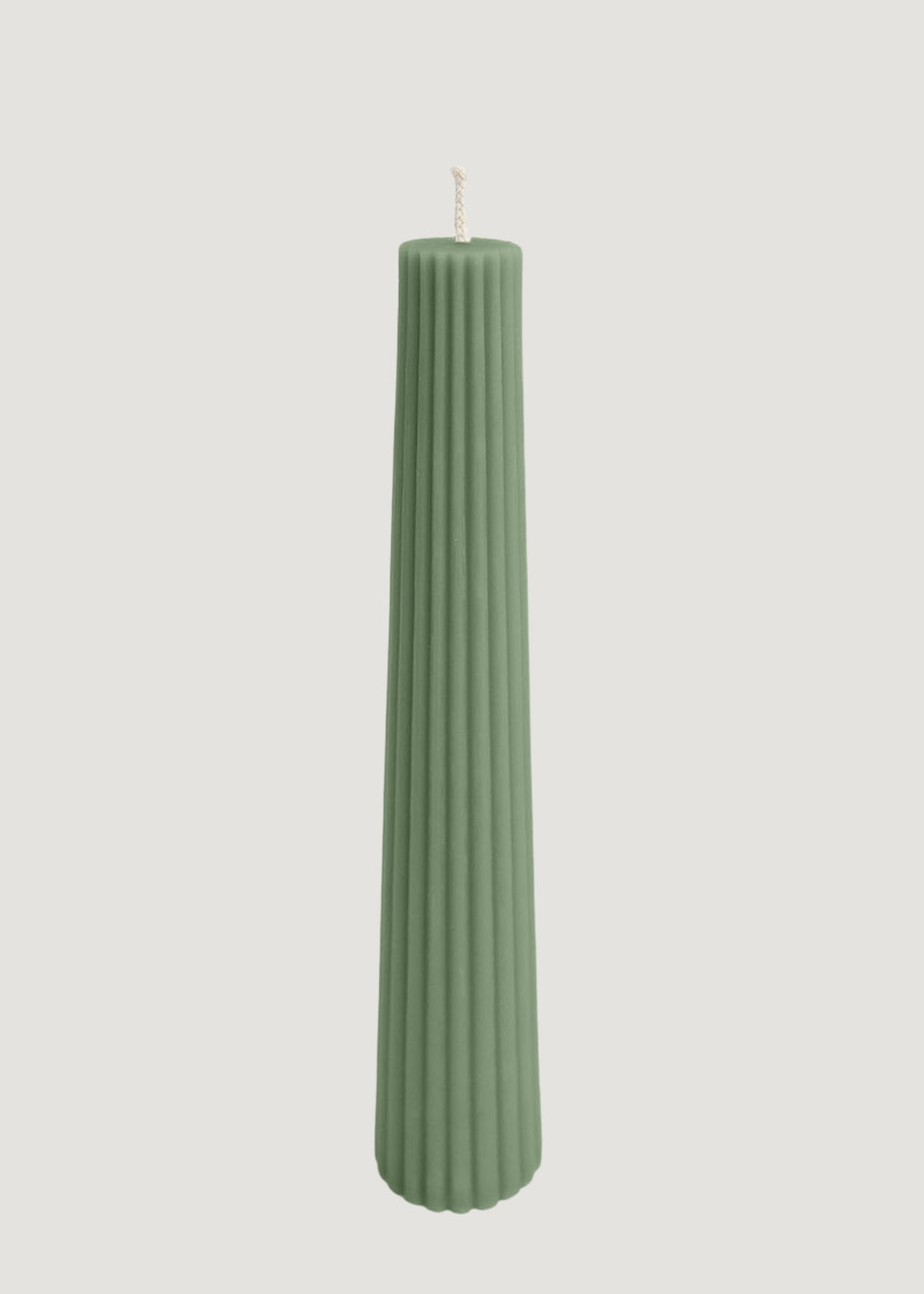 Green Tall Natural Beeswax Fluted Pillar Candle Sage for Tabletop Styling