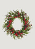 Red Faux Pine, Cedar Wreath for Door and Wall Decor