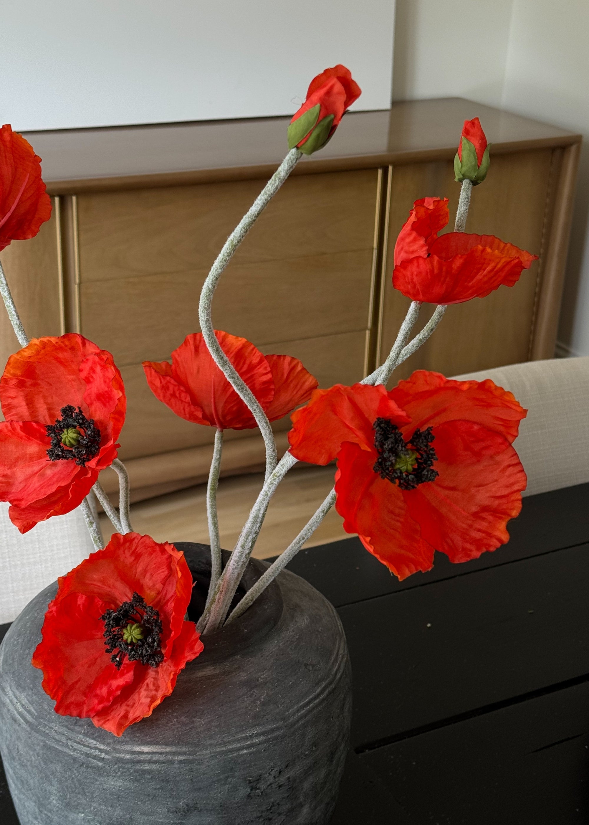 Orange Faux Poppy Stem for Vase Styling